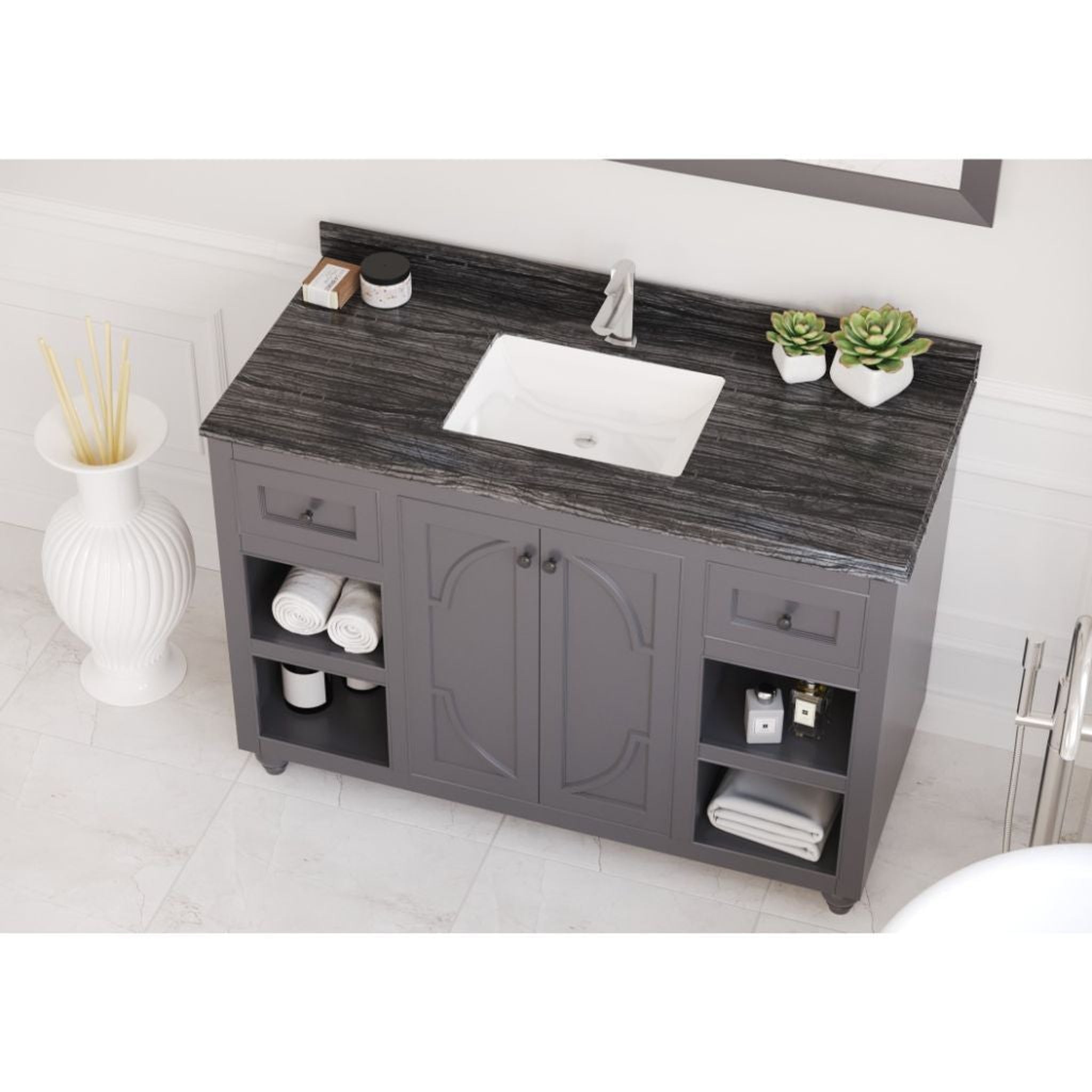 Laviva, Laviva Odyssey 48" Maple Gray Vanity Base and Black Wood Marble Countertop With Rectangular Ceramic Sink