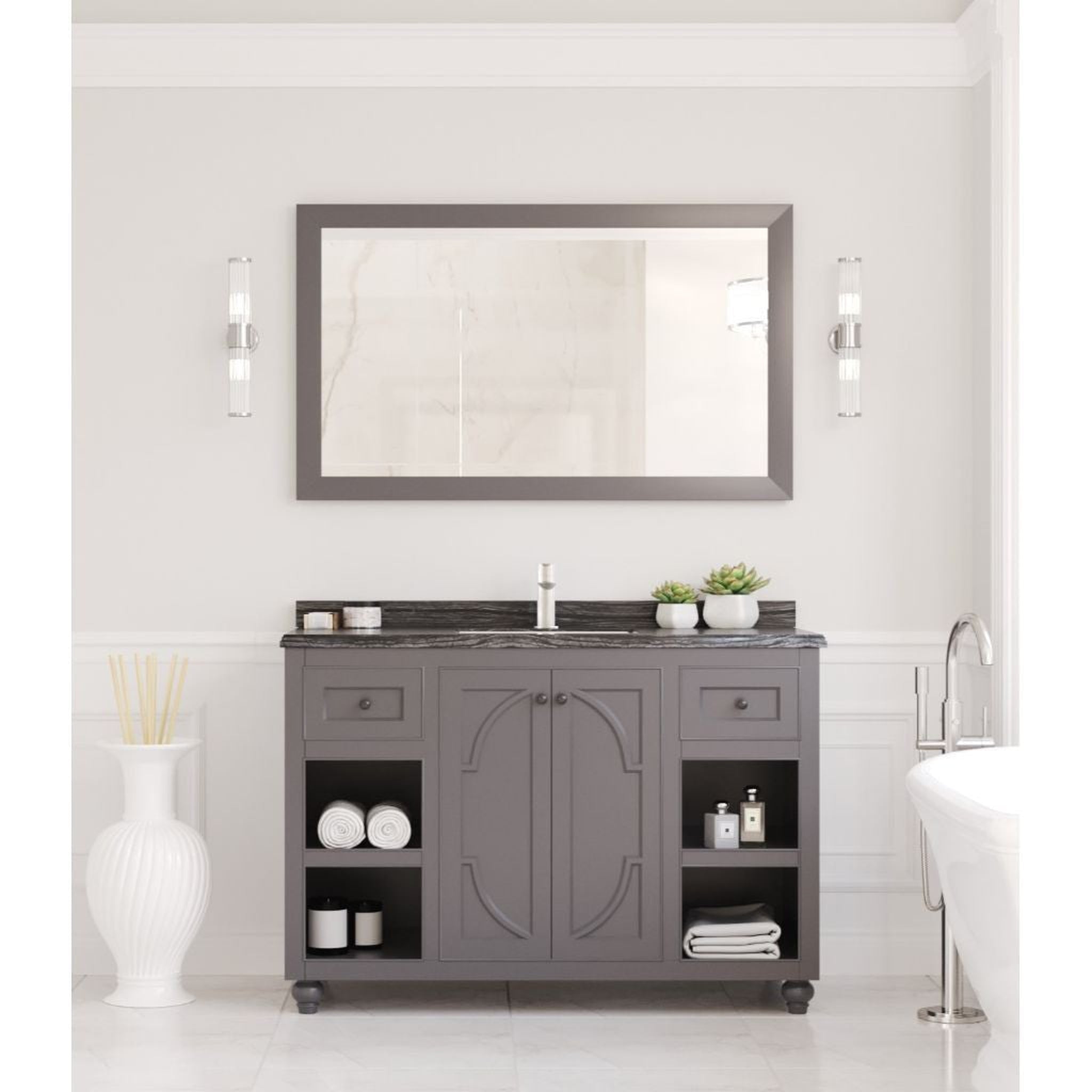 Laviva, Laviva Odyssey 48" Maple Gray Vanity Base and Black Wood Marble Countertop With Rectangular Ceramic Sink