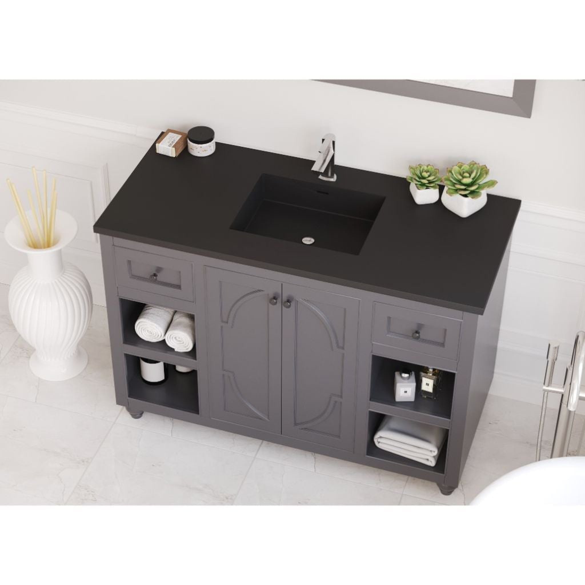 Laviva, Laviva Odyssey 48" Maple Gray Vanity Base and Matte Black Solid Surface Countertop With Integrated Sink