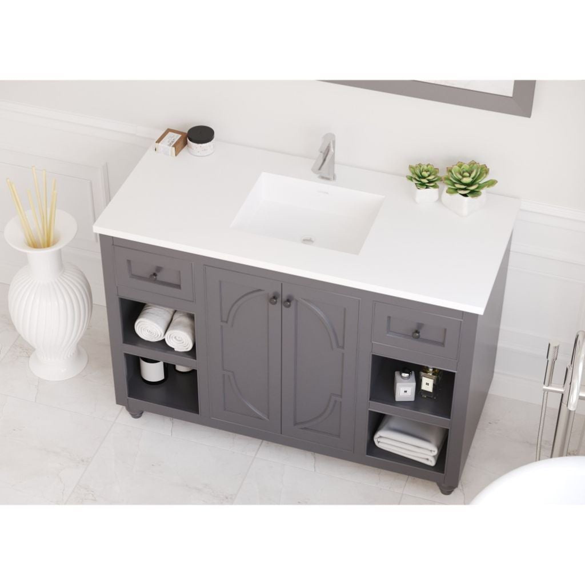 Laviva, Laviva Odyssey 48" Maple Gray Vanity Base and Matte White Solid Surface Countertop With Integrated Sink