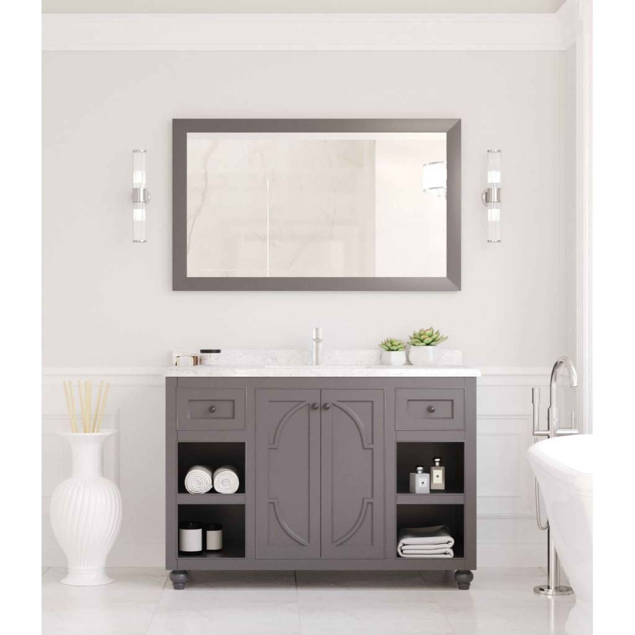 Laviva, Laviva Odyssey 48" Maple Gray Vanity Base and White Carrara Marble Countertop With Rectangular Ceramic Sink