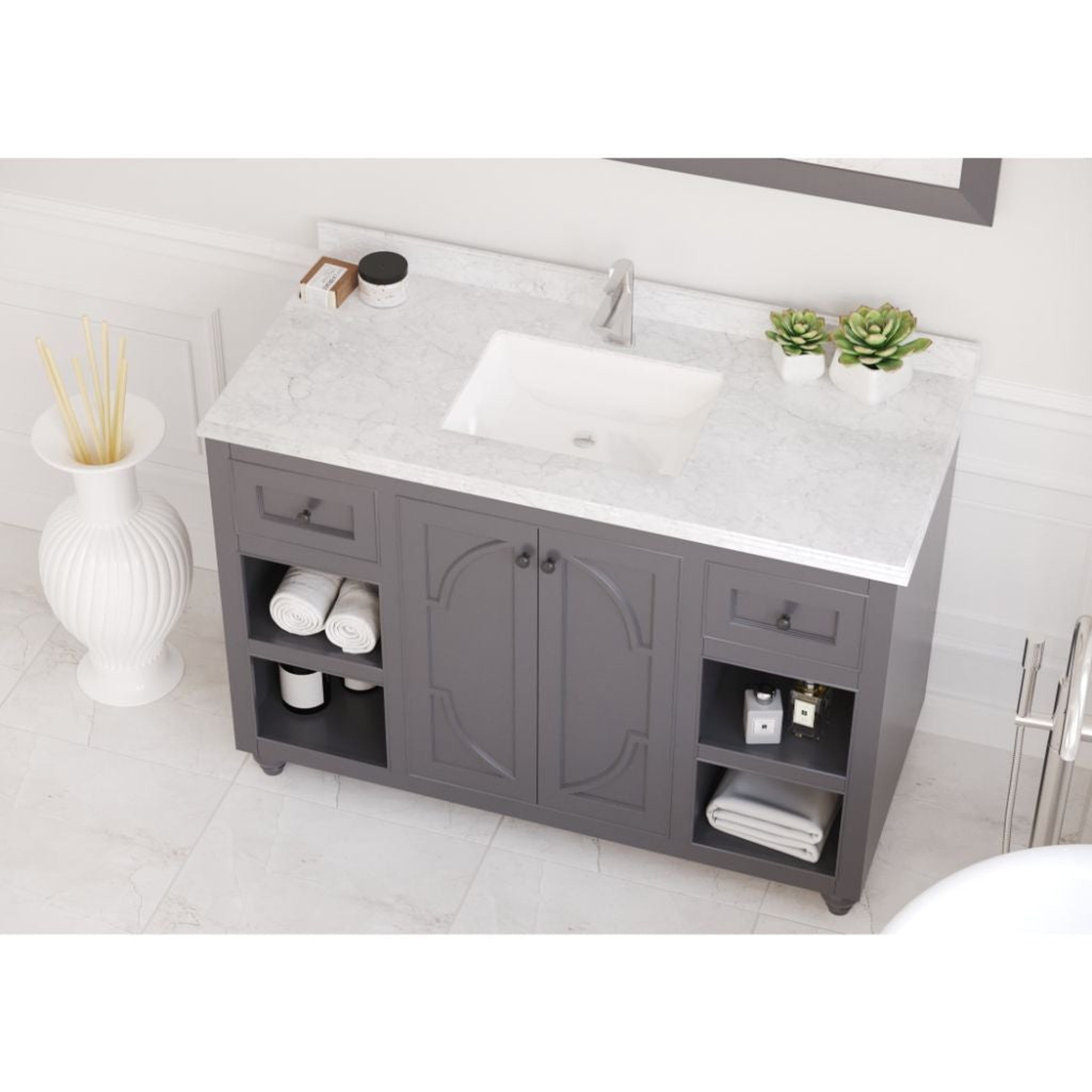 Laviva, Laviva Odyssey 48" Maple Gray Vanity Base and White Carrara Marble Countertop With Rectangular Ceramic Sink