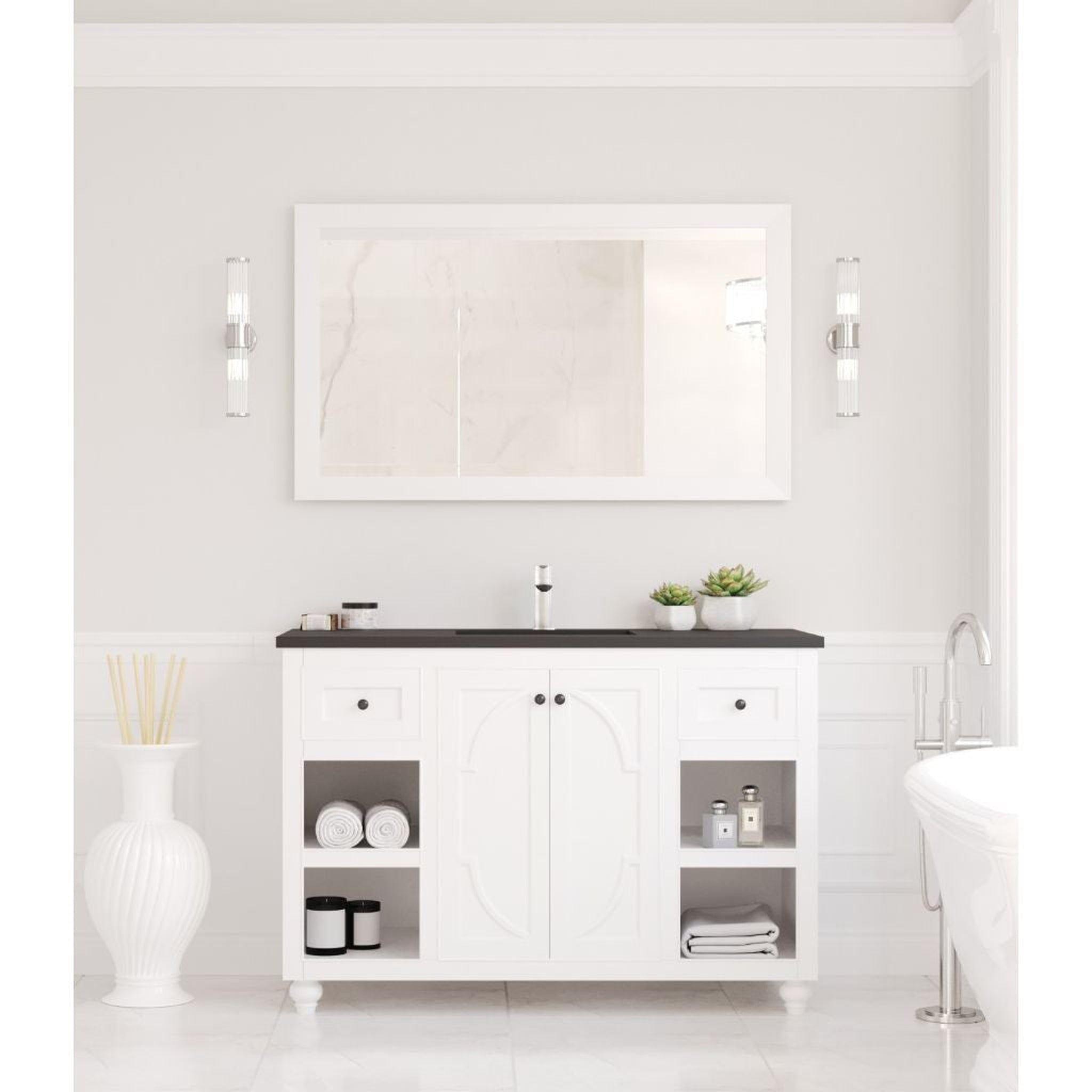 Laviva, Laviva Odyssey 48" White Vanity Base and Matte Black Solid Surface Countertop With Integrated Sink