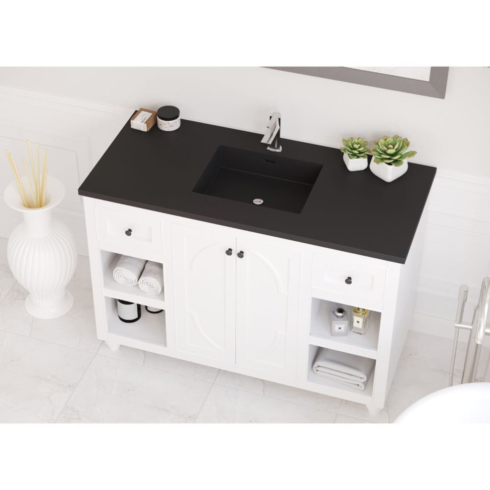 Laviva, Laviva Odyssey 48" White Vanity Base and Matte Black Solid Surface Countertop With Integrated Sink