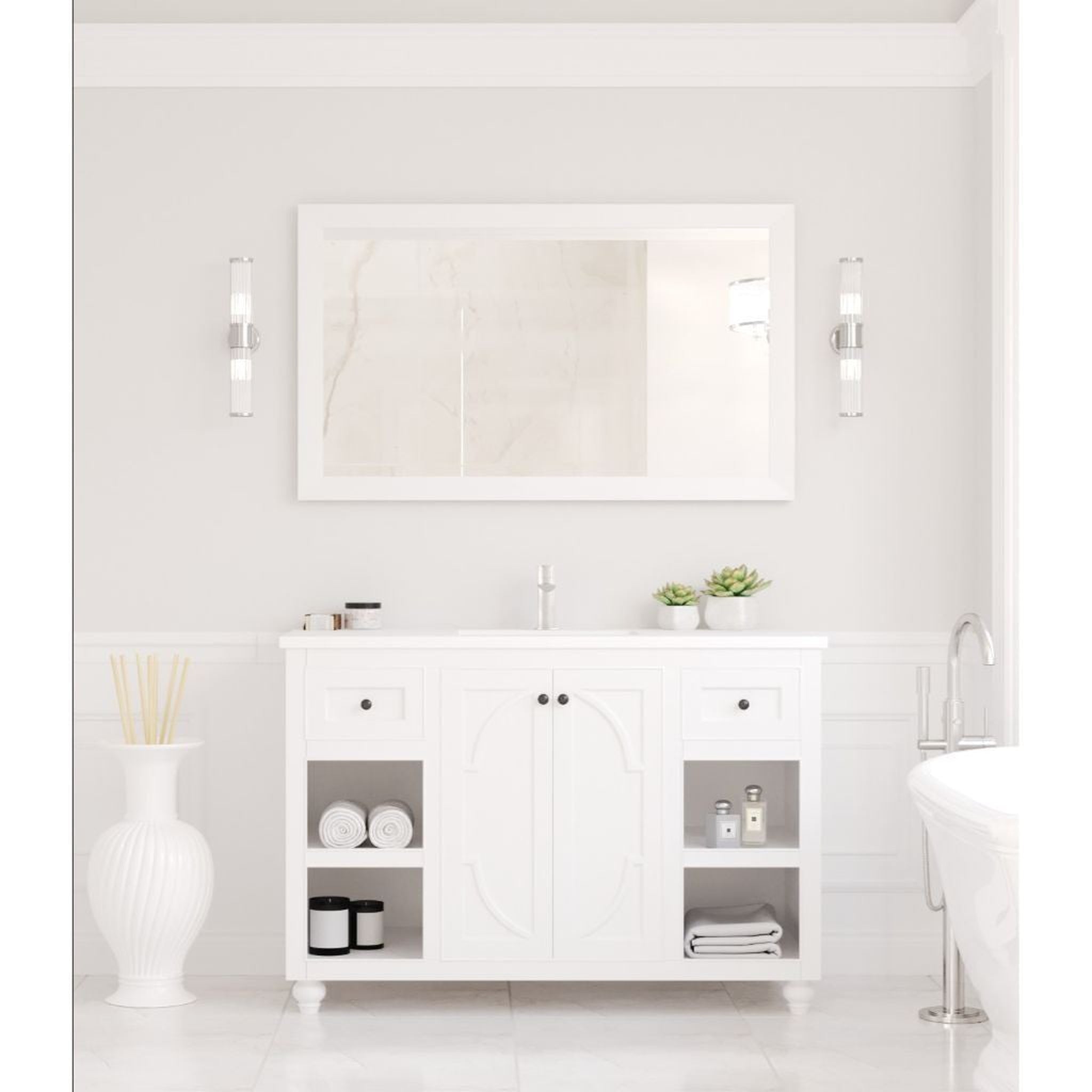 Laviva, Laviva Odyssey 48" White Vanity Base and Matte White Solid Surface Countertop With Integrated Sink