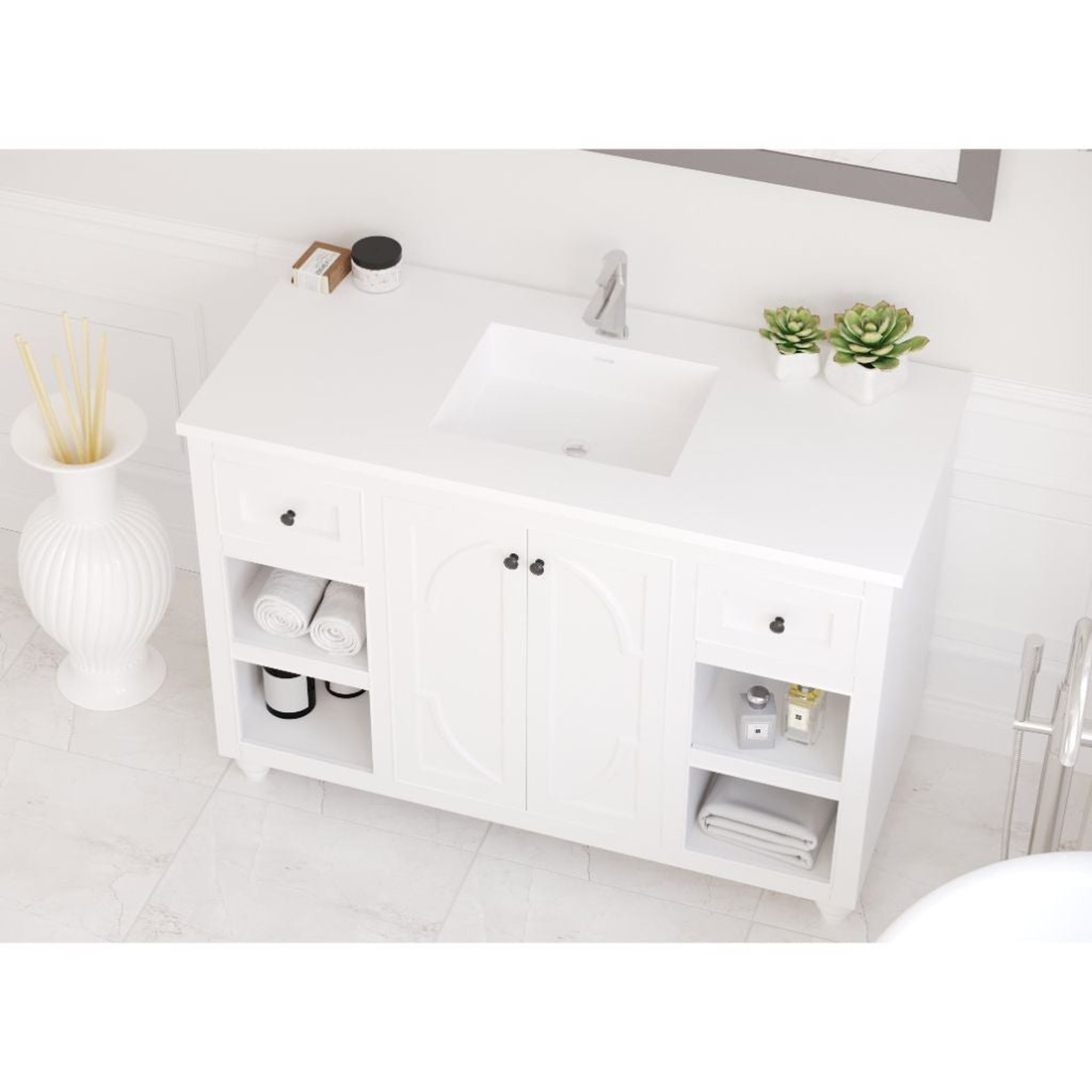 Laviva, Laviva Odyssey 48" White Vanity Base and Matte White Solid Surface Countertop With Integrated Sink