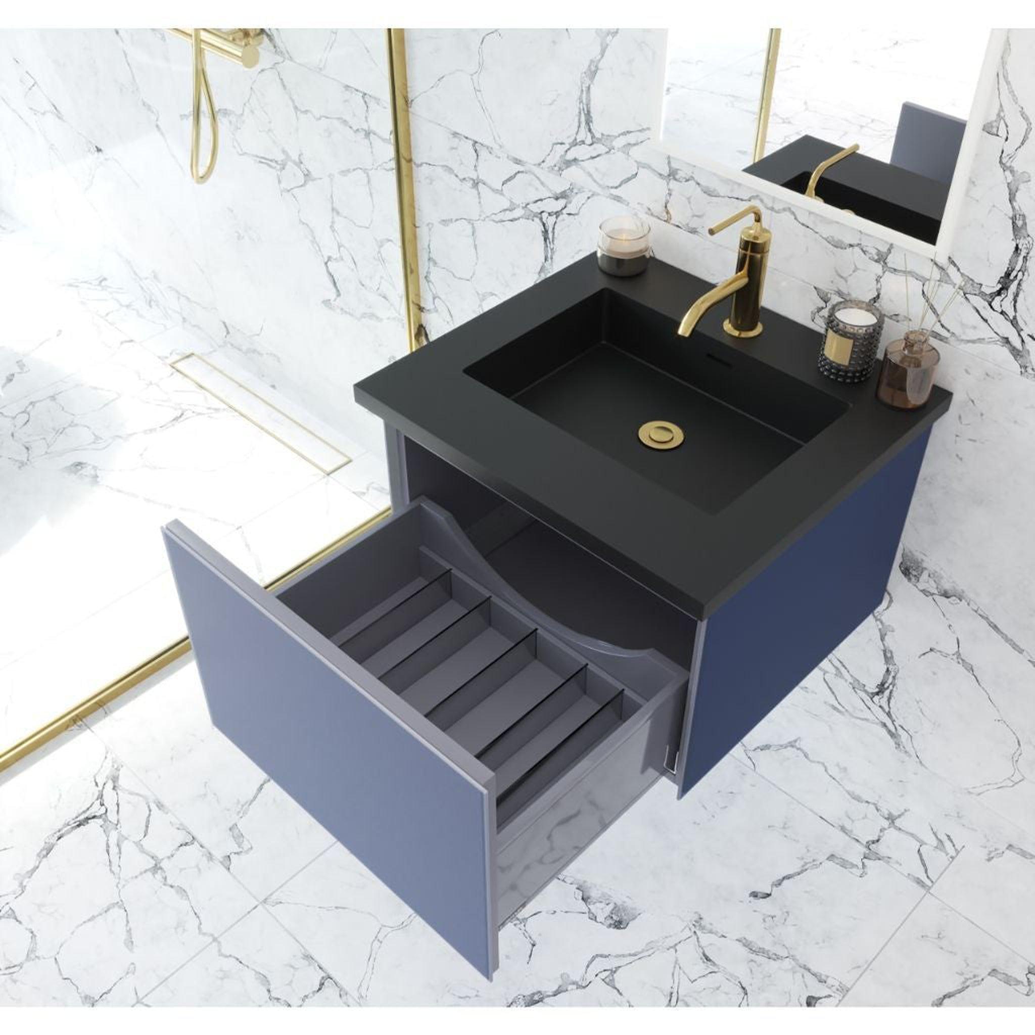 Laviva, Laviva Vitri 24" Nautical Blue Vanity Base and Matte Black Solid Surface Countertop With Integrated Sink