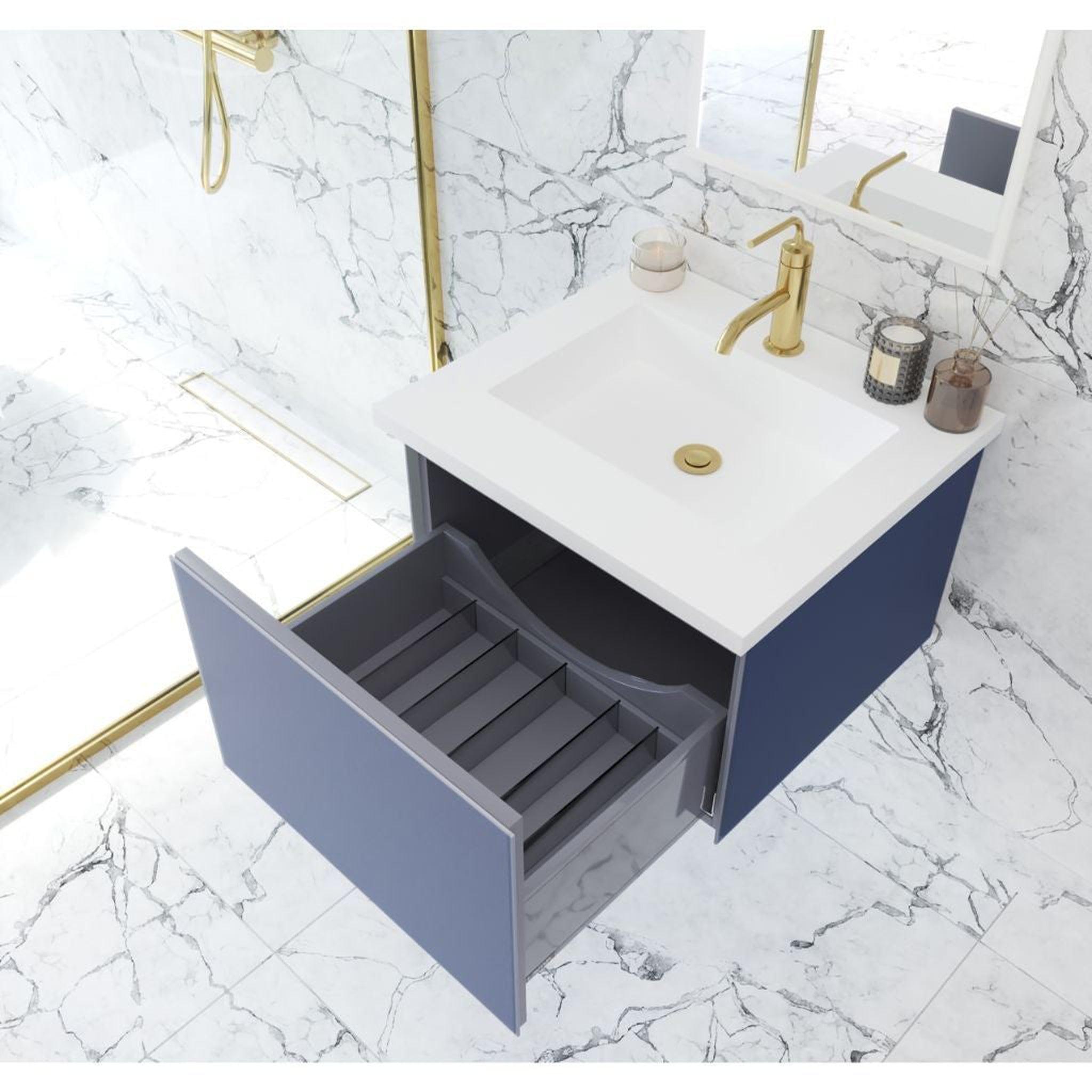 Laviva, Laviva Vitri 24" Nautical Blue Vanity Base and Matte White Solid Surface Countertop With Integrated Sink