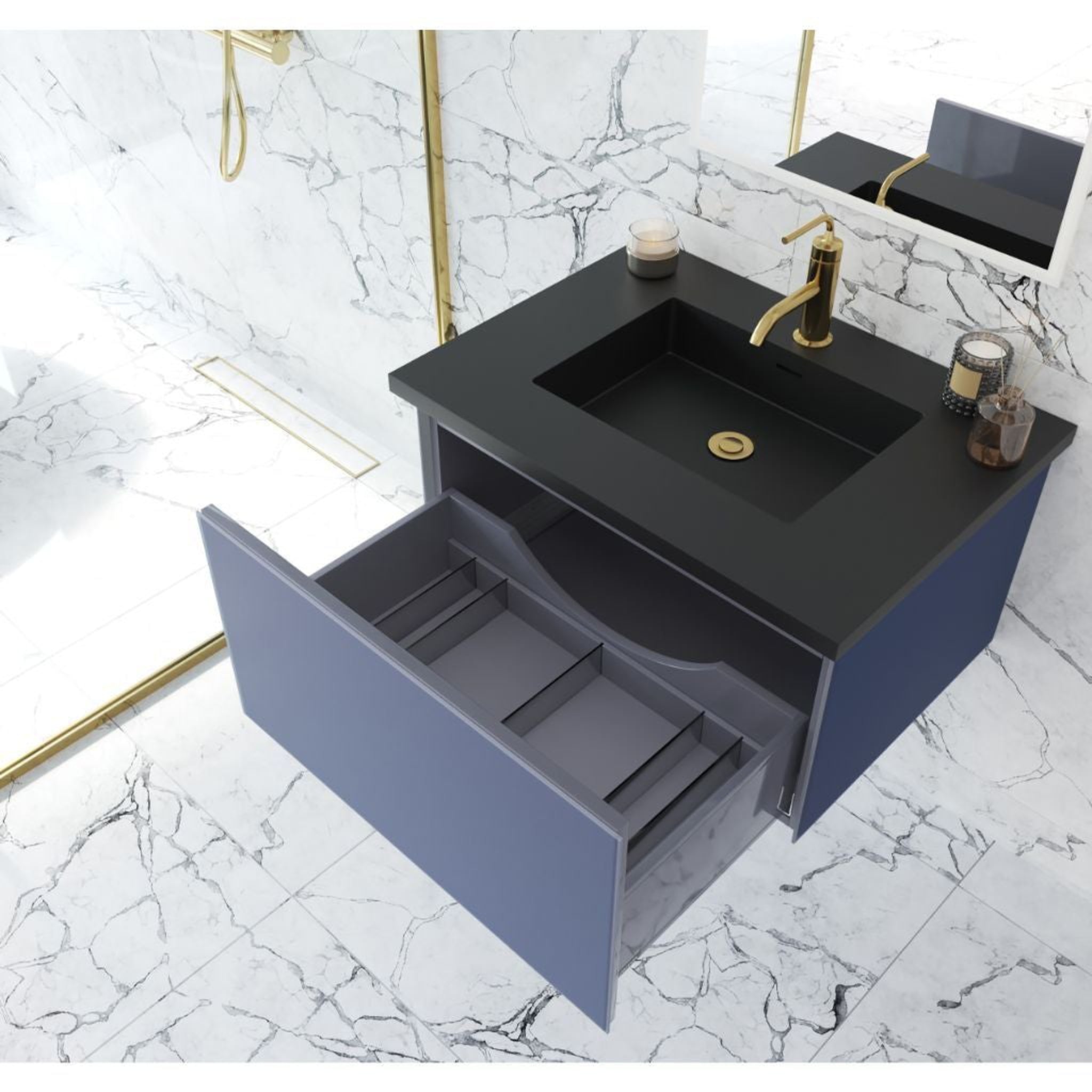 Laviva, Laviva Vitri 30" Nautical Blue Vanity Base and Matte Black Solid Surface Countertop With Integrated Sink