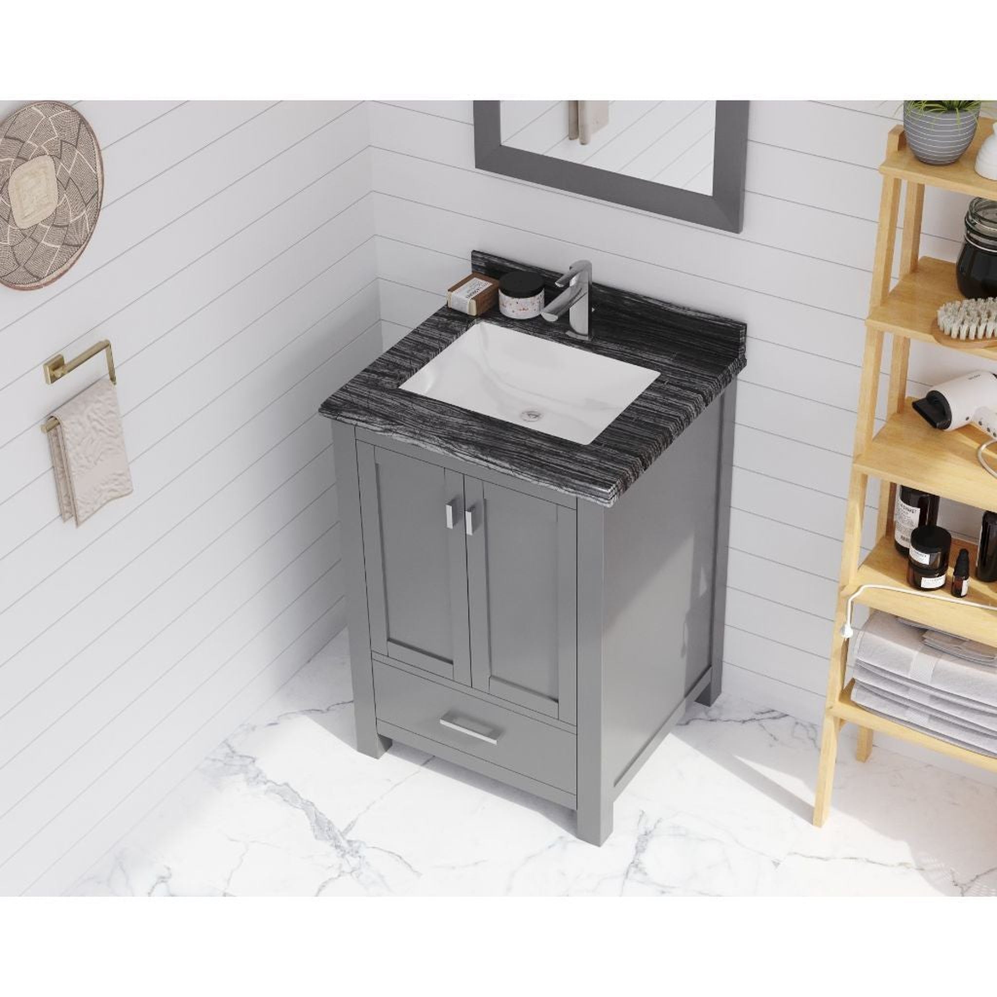 Laviva, Laviva Wilson 24" Gray Vanity Base and Black Wood Marble Countertop With Rectangular Ceramic Sink