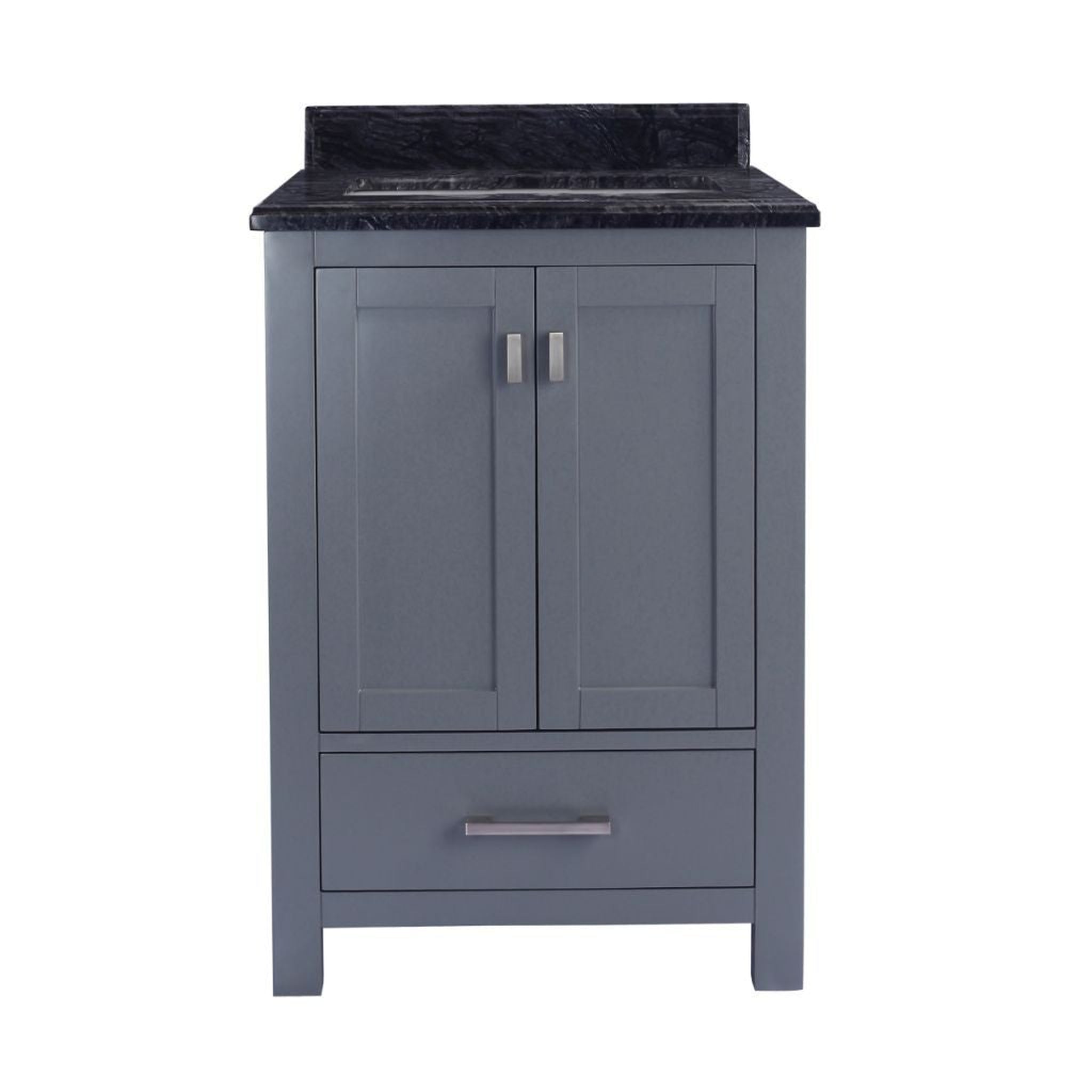 Laviva, Laviva Wilson 24" Gray Vanity Base and Black Wood Marble Countertop With Rectangular Ceramic Sink