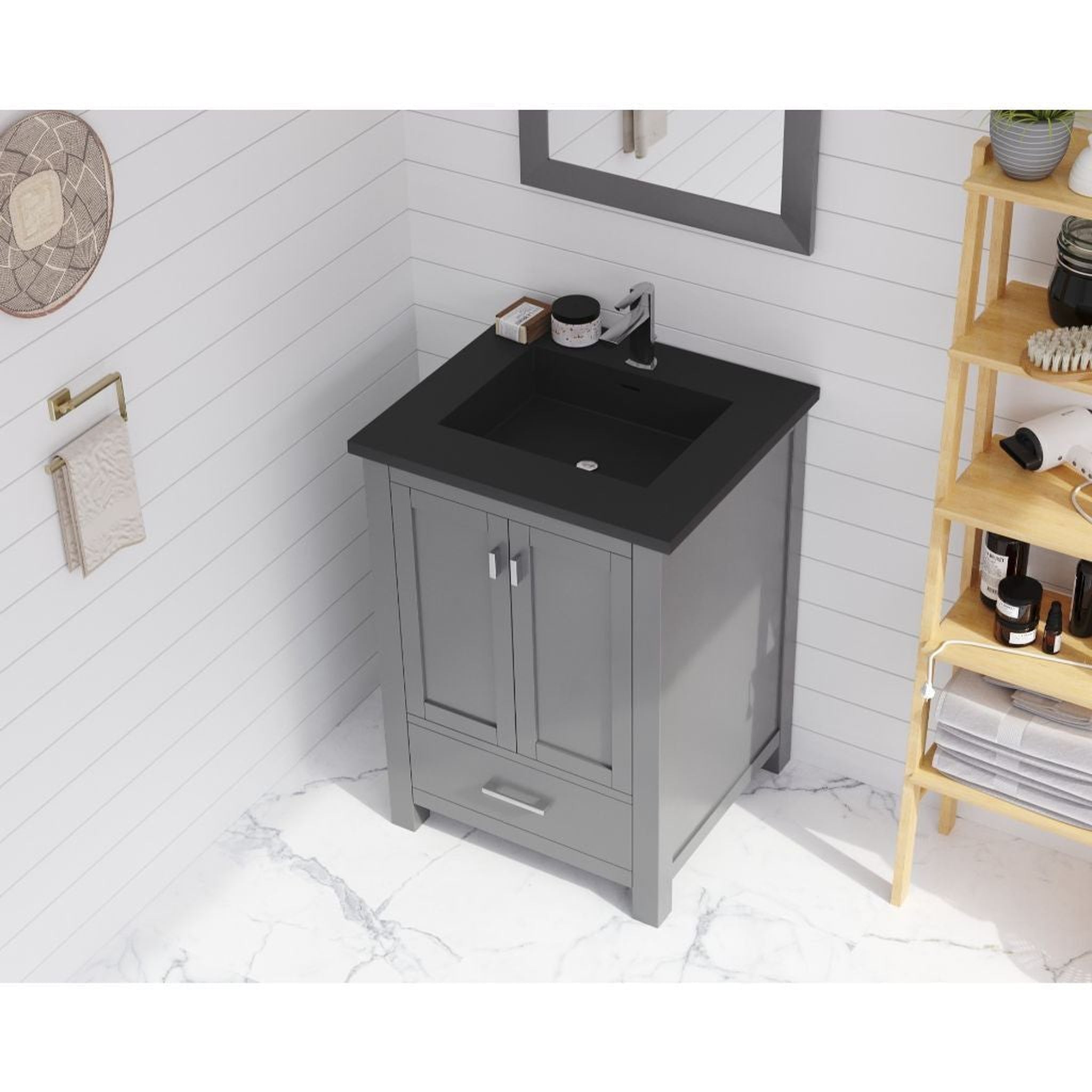 Laviva, Laviva Wilson 24" Gray Vanity Base and Matte Black Solid Surface Countertop With Integrated Sink