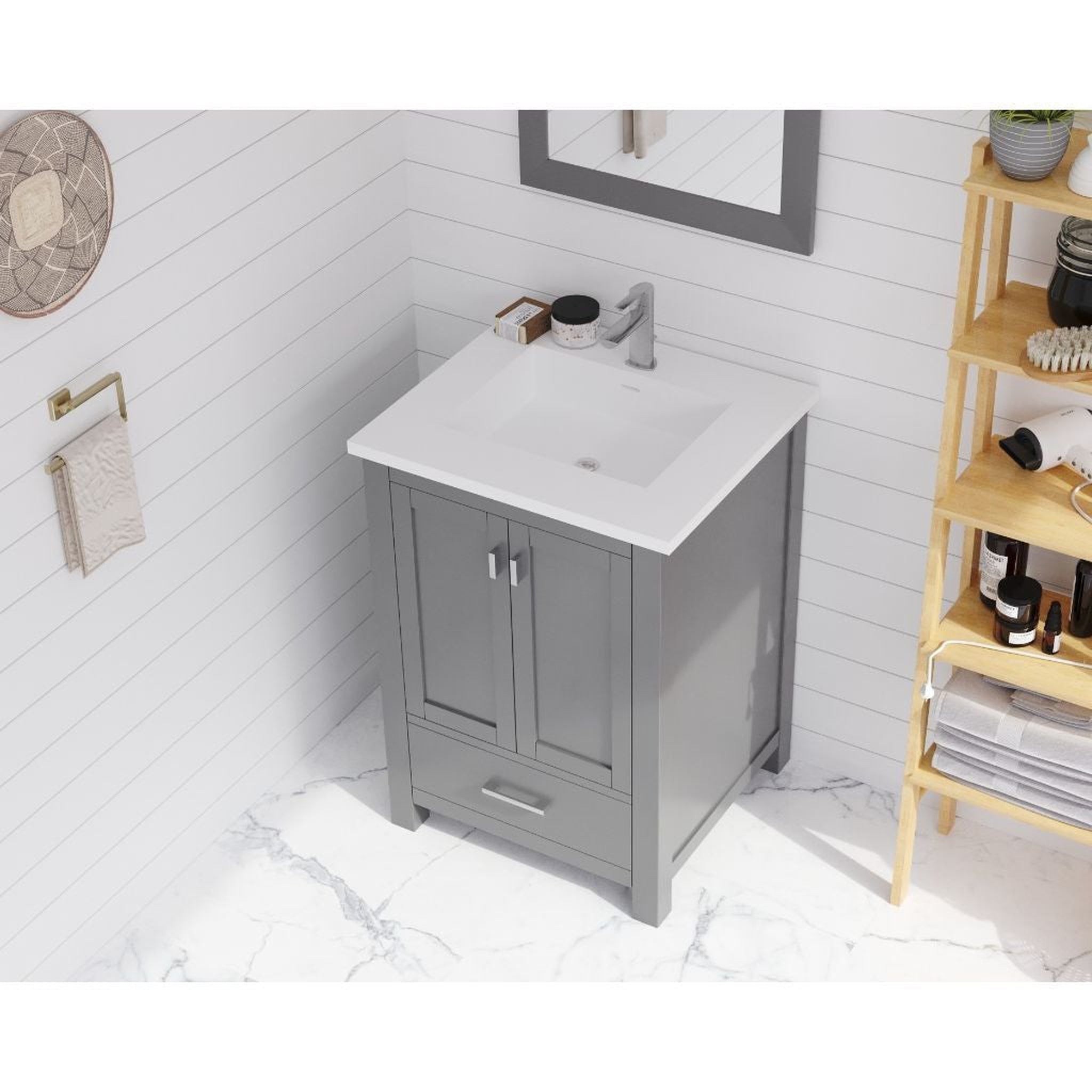 Laviva, Laviva Wilson 24" Gray Vanity Base and Matte White Solid Surface Countertop With Integrated Sink