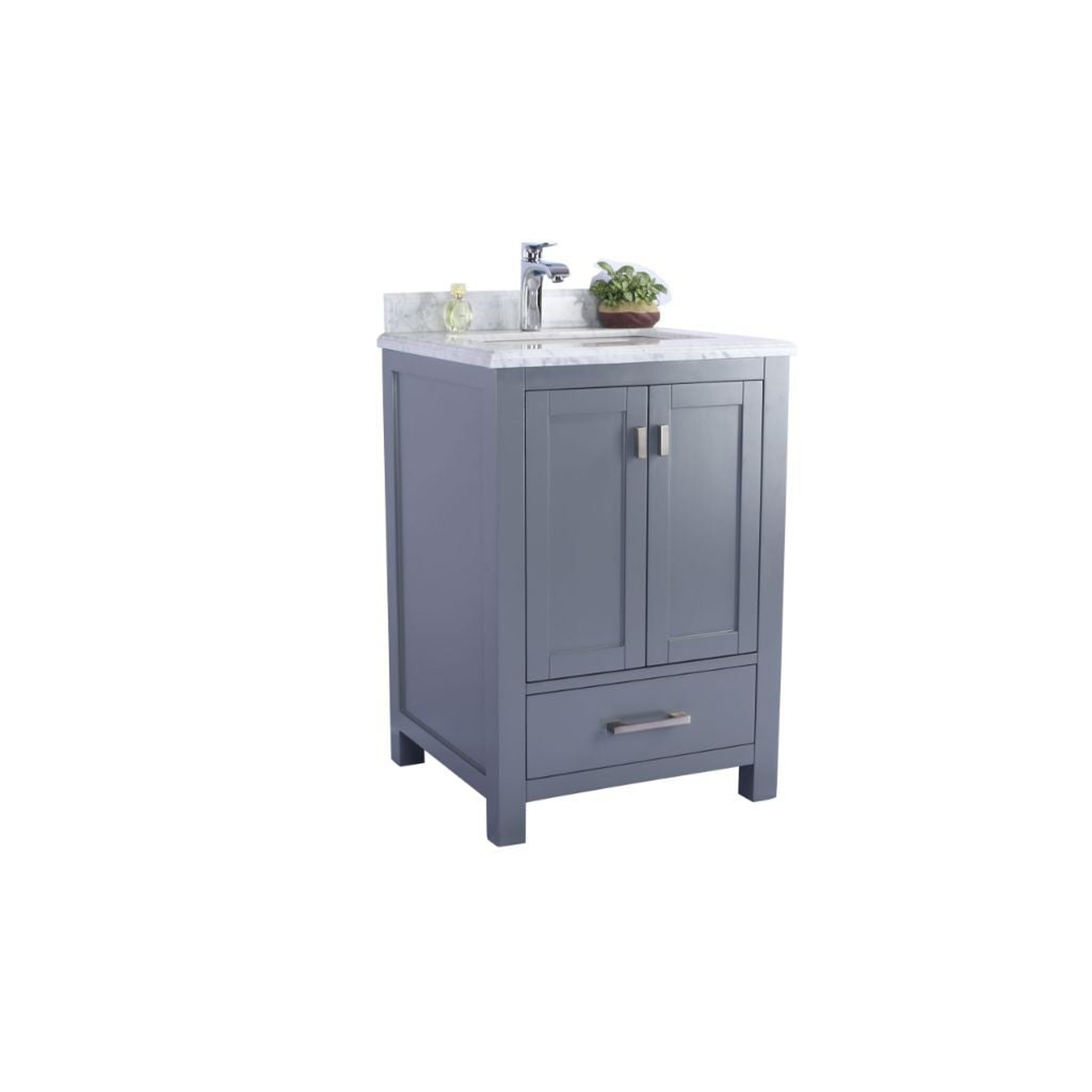 Laviva, Laviva Wilson 24" Gray Vanity Base and White Carrara Marble Countertop With Rectangular Ceramic Sink