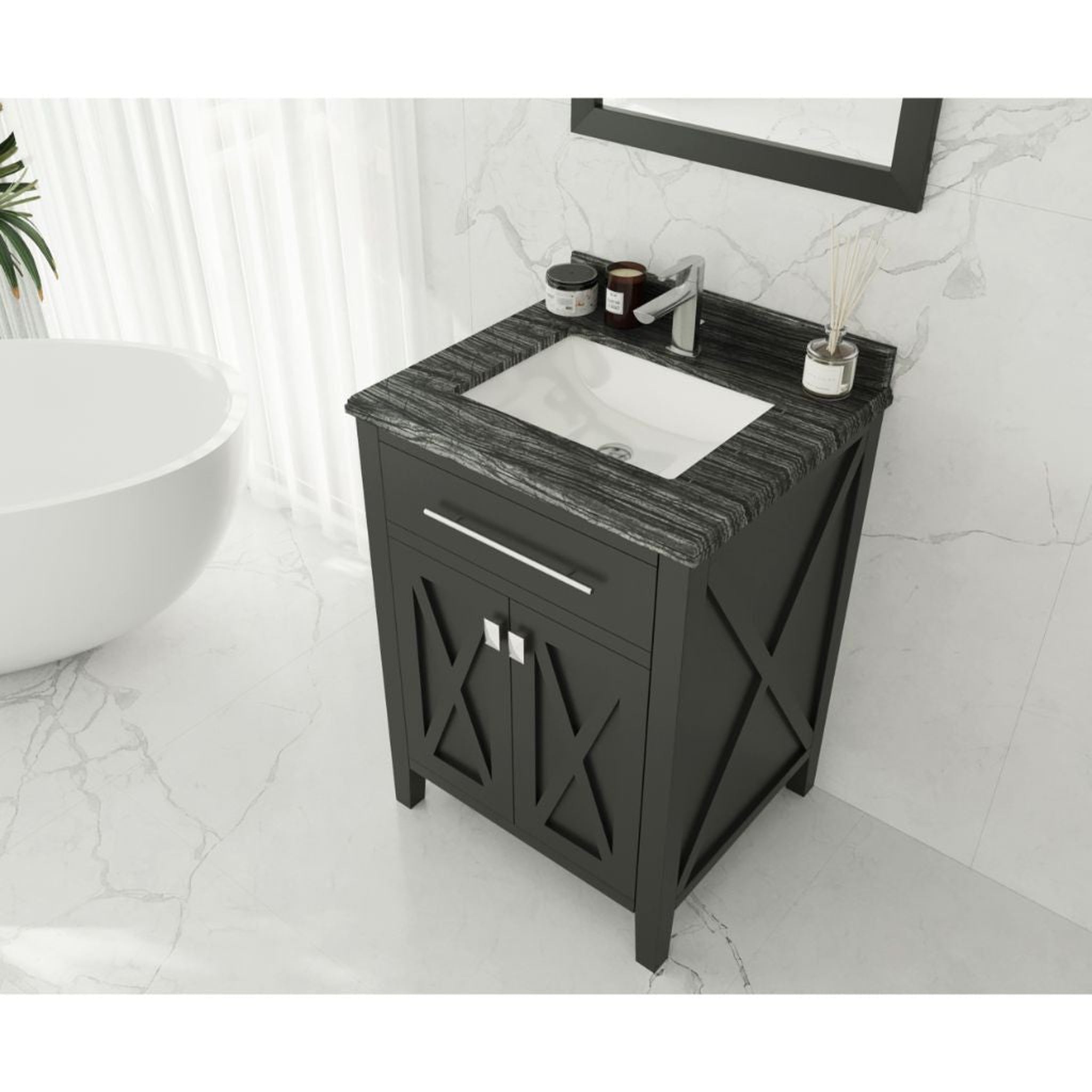 Laviva, Laviva Wimbledon 24" Espresso Vanity Base and Black Wood Marble Countertop With Rectangular Ceramic Sink