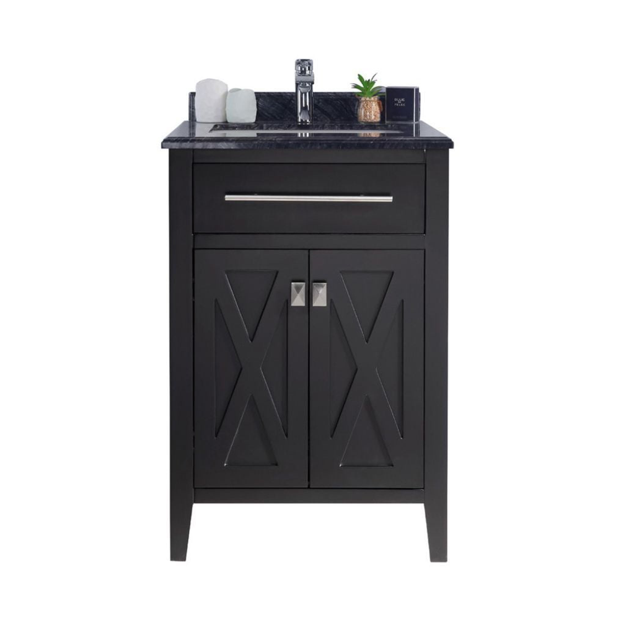 Laviva, Laviva Wimbledon 24" Espresso Vanity Base and Black Wood Marble Countertop With Rectangular Ceramic Sink