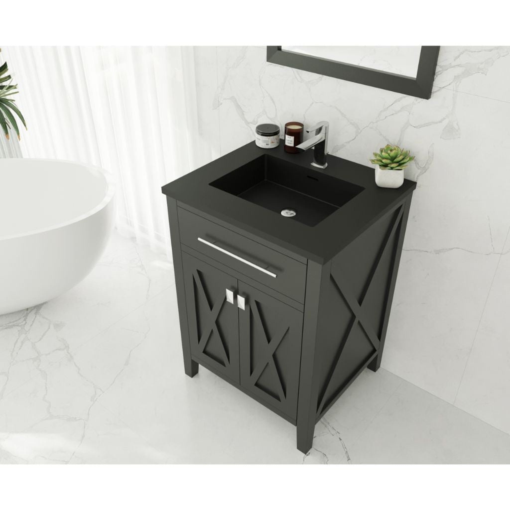 Laviva, Laviva Wimbledon 24" Espresso Vanity Base and Matte Black Viva Stone Solid Surface Countertop With Integrated Sink