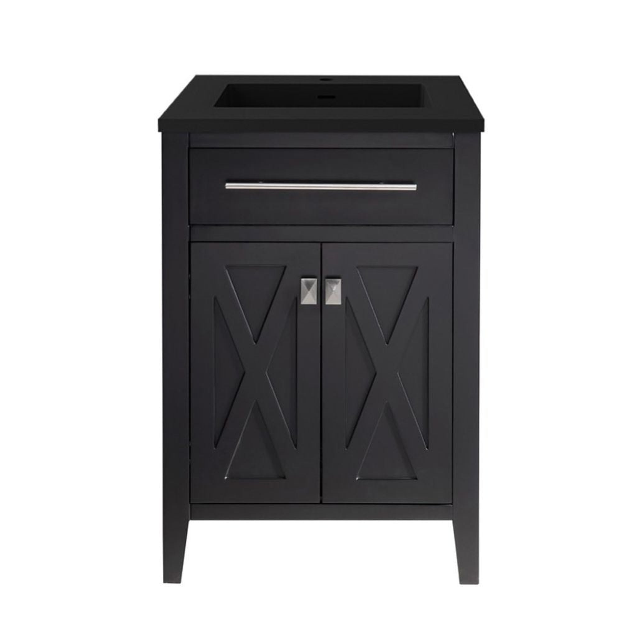 Laviva, Laviva Wimbledon 24" Espresso Vanity Base and Matte Black Viva Stone Solid Surface Countertop With Integrated Sink