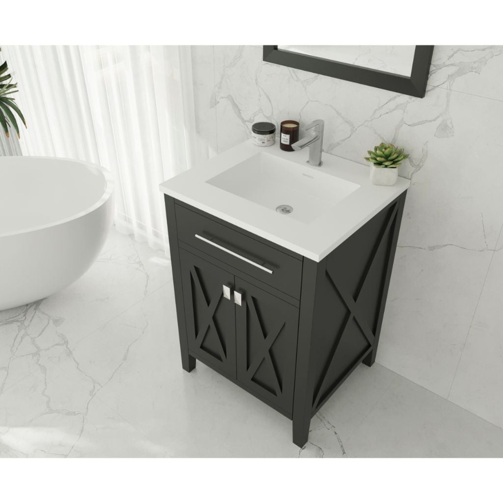 Laviva, Laviva Wimbledon 24" Espresso Vanity Base and Matte White Viva Stone Solid Surface Countertop With Integrated Sink