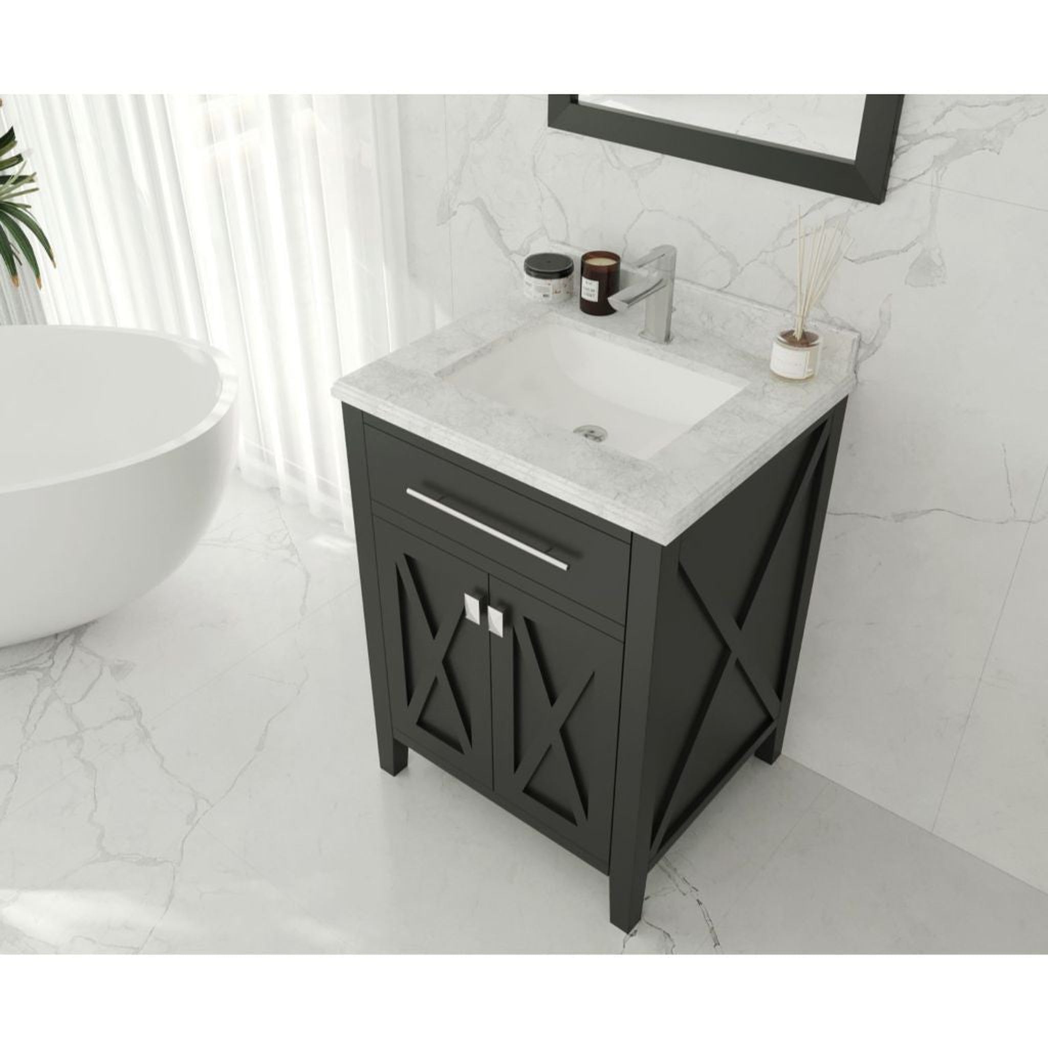 Laviva, Laviva Wimbledon 24" Espresso Vanity Base and White Carrara Marble Countertop With Rectangular Ceramic Sink