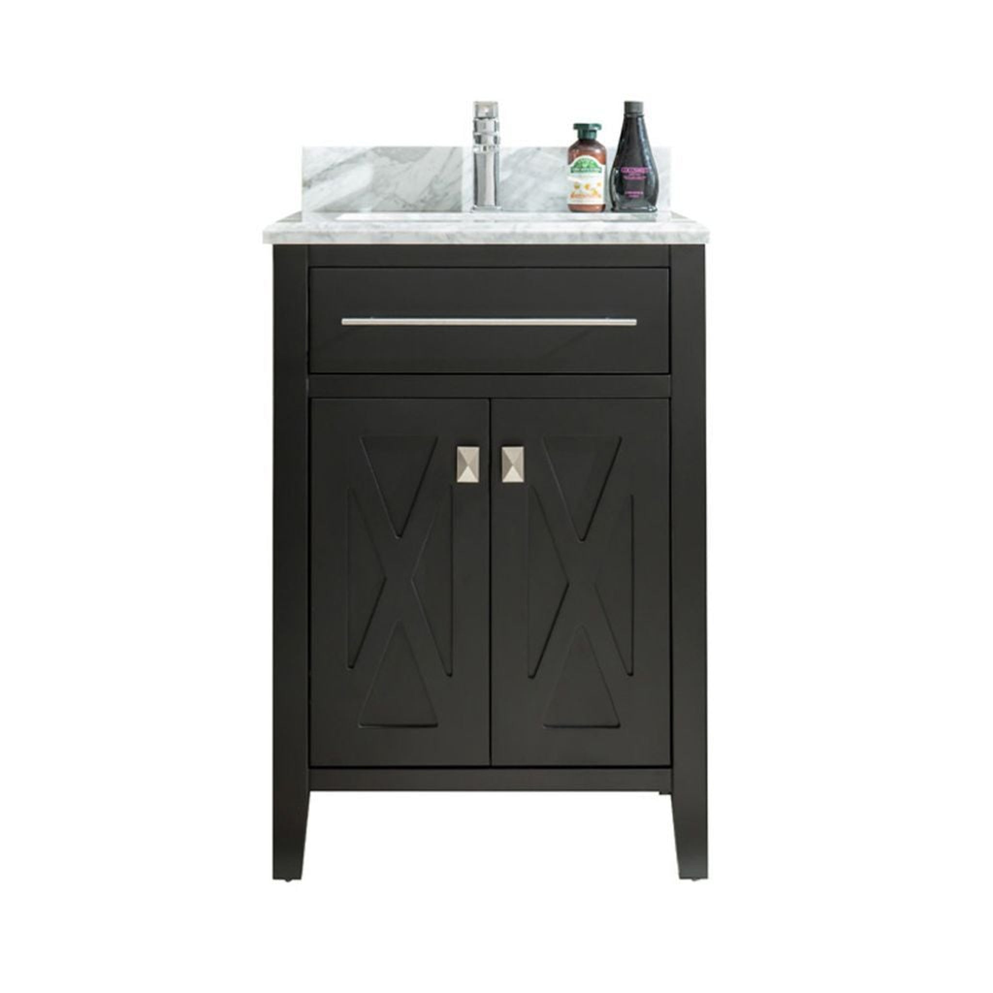 Laviva, Laviva Wimbledon 24" Espresso Vanity Base and White Carrara Marble Countertop With Rectangular Ceramic Sink