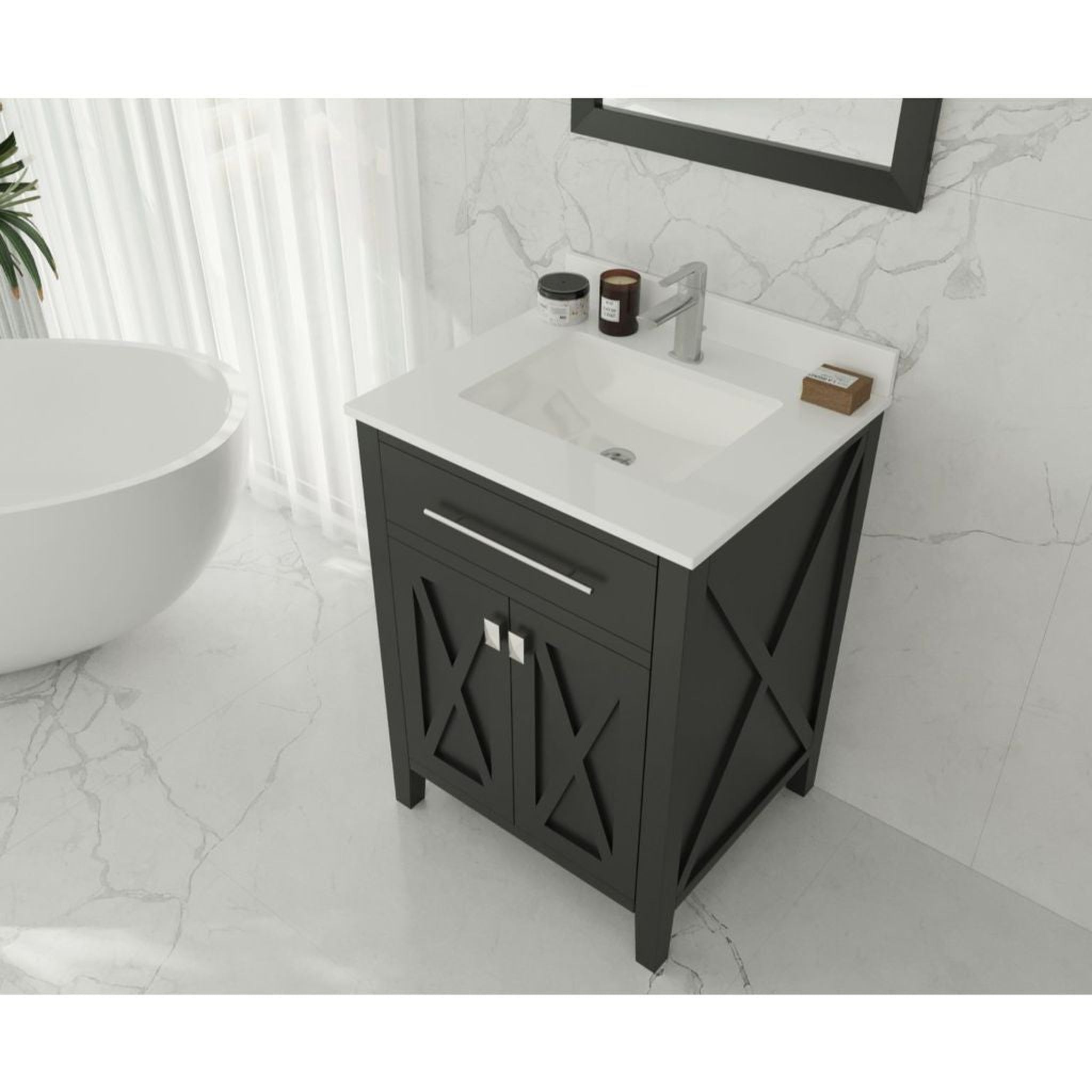 Laviva, Laviva Wimbledon 24" Espresso Vanity Base and White Quartz Countertop With Rectangular Ceramic Sink