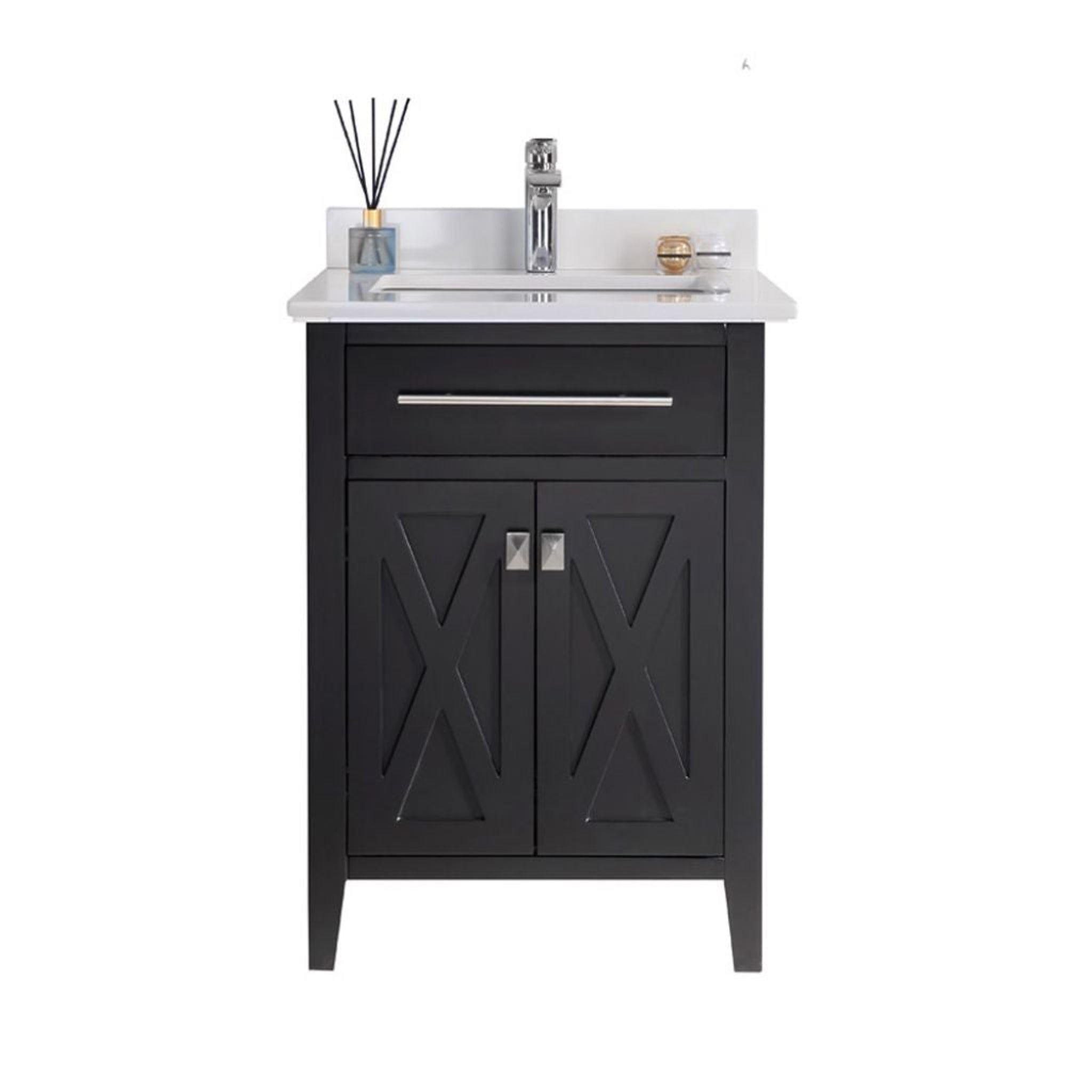 Laviva, Laviva Wimbledon 24" Espresso Vanity Base and White Quartz Countertop With Rectangular Ceramic Sink