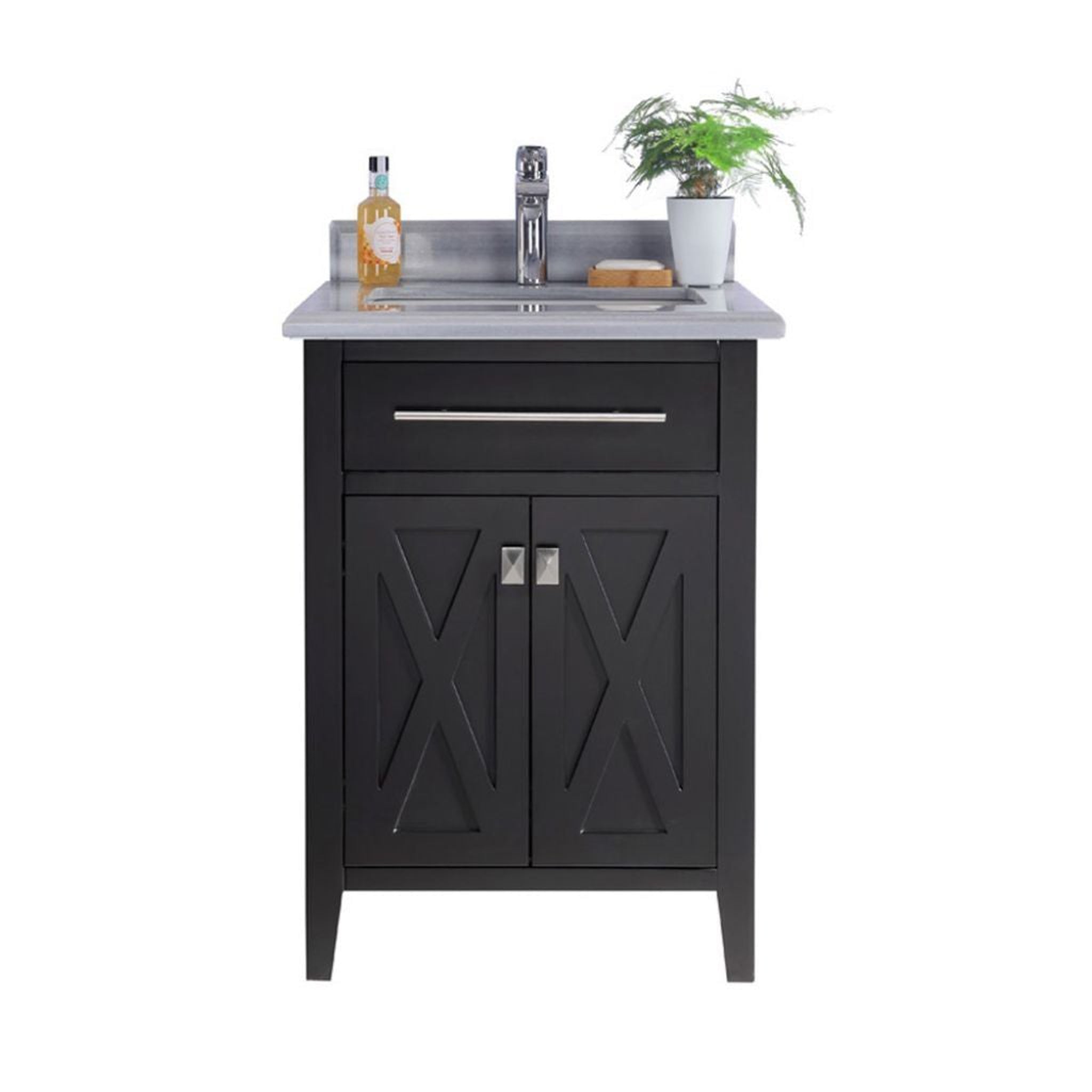 Laviva, Laviva Wimbledon 24" Espresso Vanity Base and White Stripes Marble Countertop With Rectangular Ceramic Sink