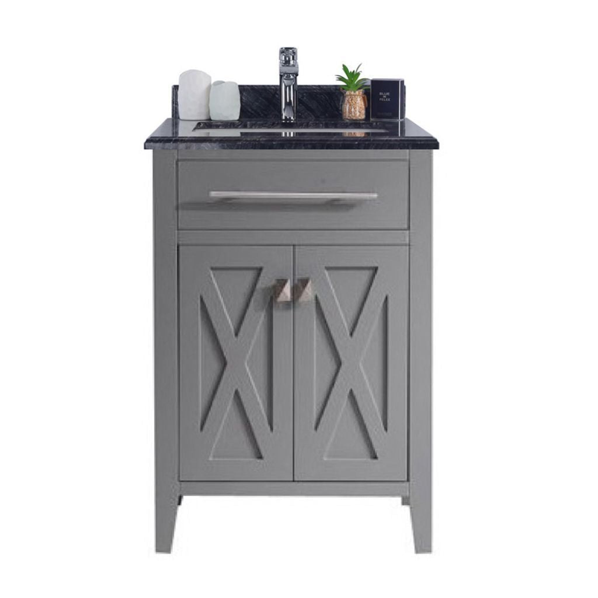 Laviva, Laviva Wimbledon 24" Gray Vanity Base and Black Wood Marble Countertop With Rectangular Ceramic Sink