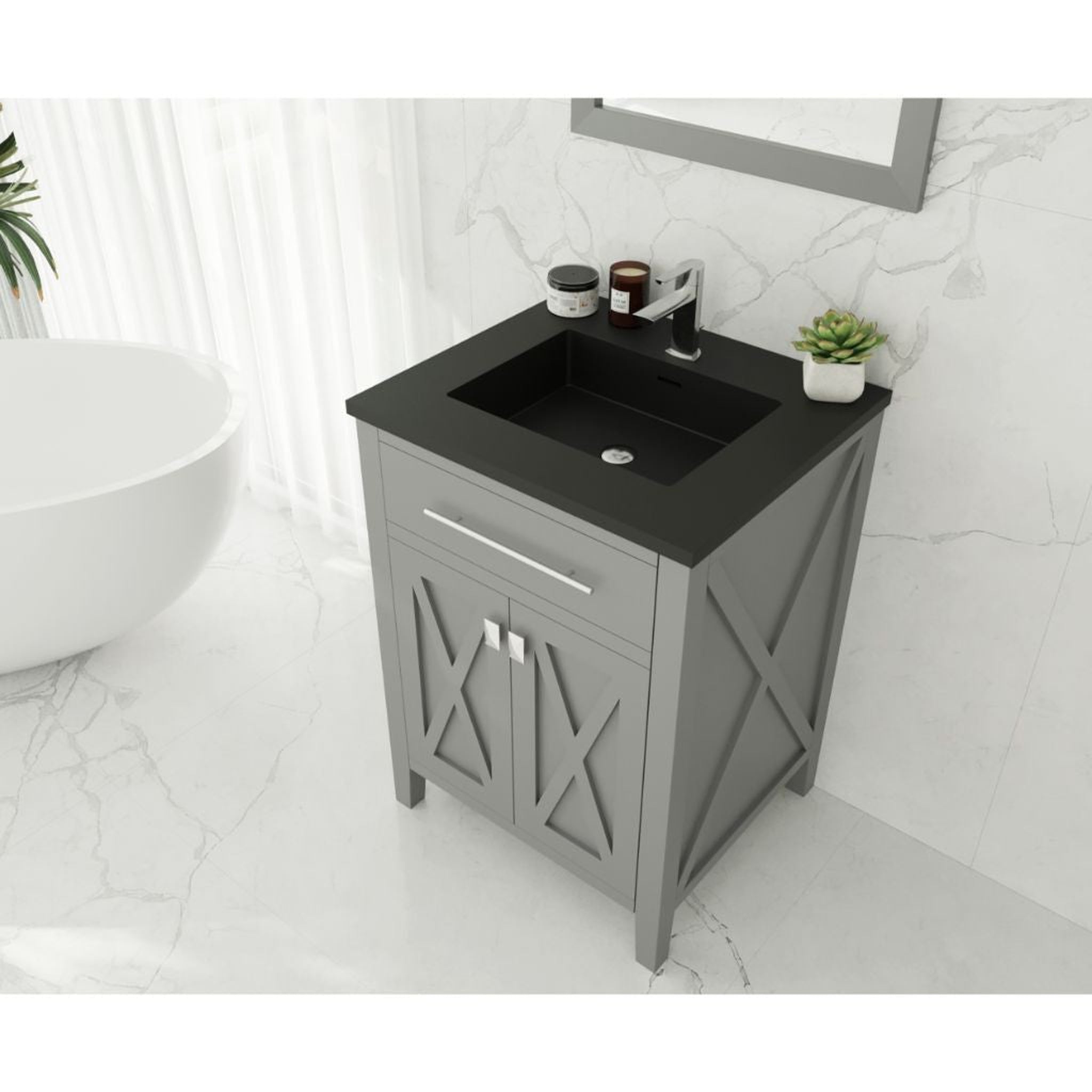 Laviva, Laviva Wimbledon 24" Gray Vanity Base and Matte Black Viva Stone Solid Surface Countertop With Integrated Sink