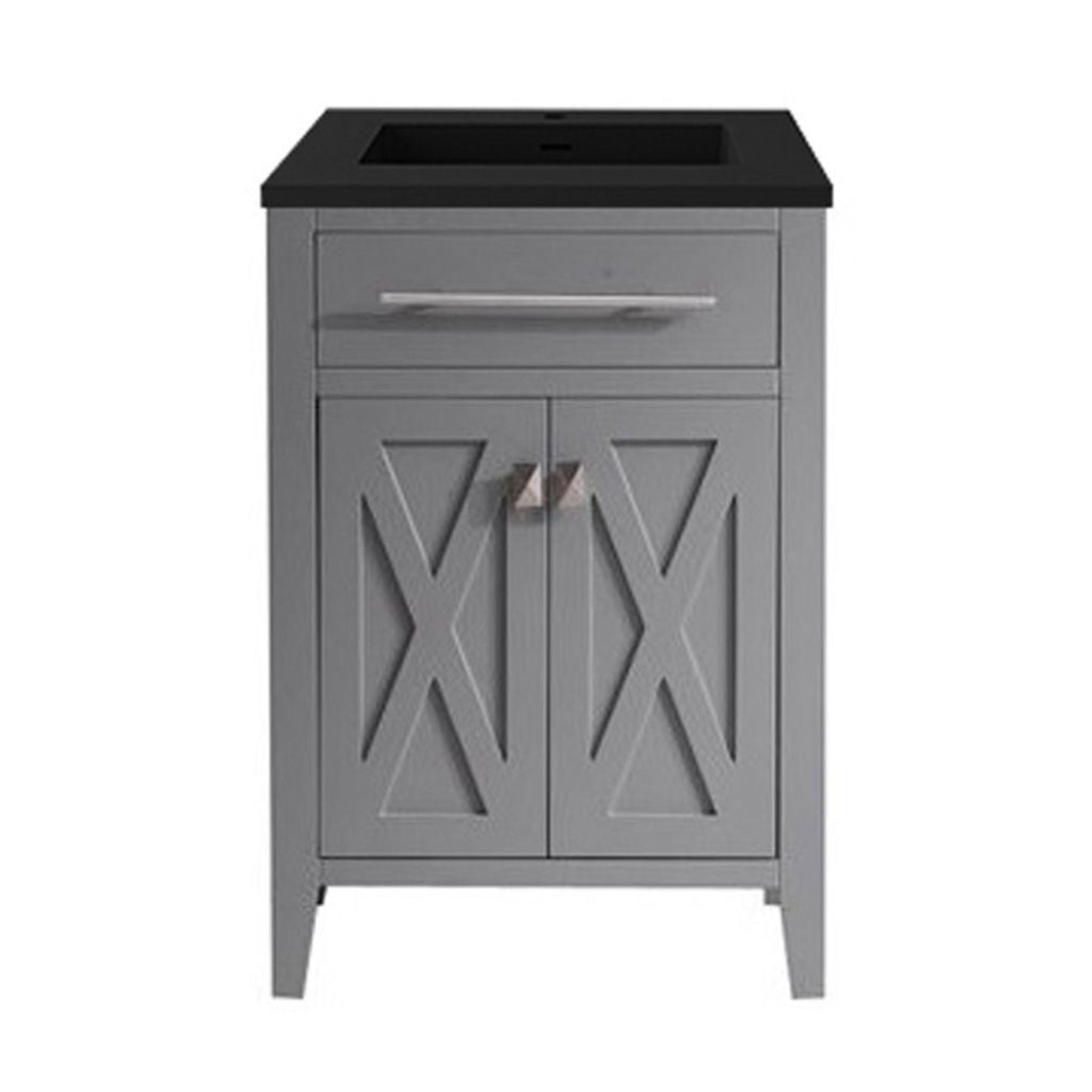 Laviva, Laviva Wimbledon 24" Gray Vanity Base and Matte Black Viva Stone Solid Surface Countertop With Integrated Sink