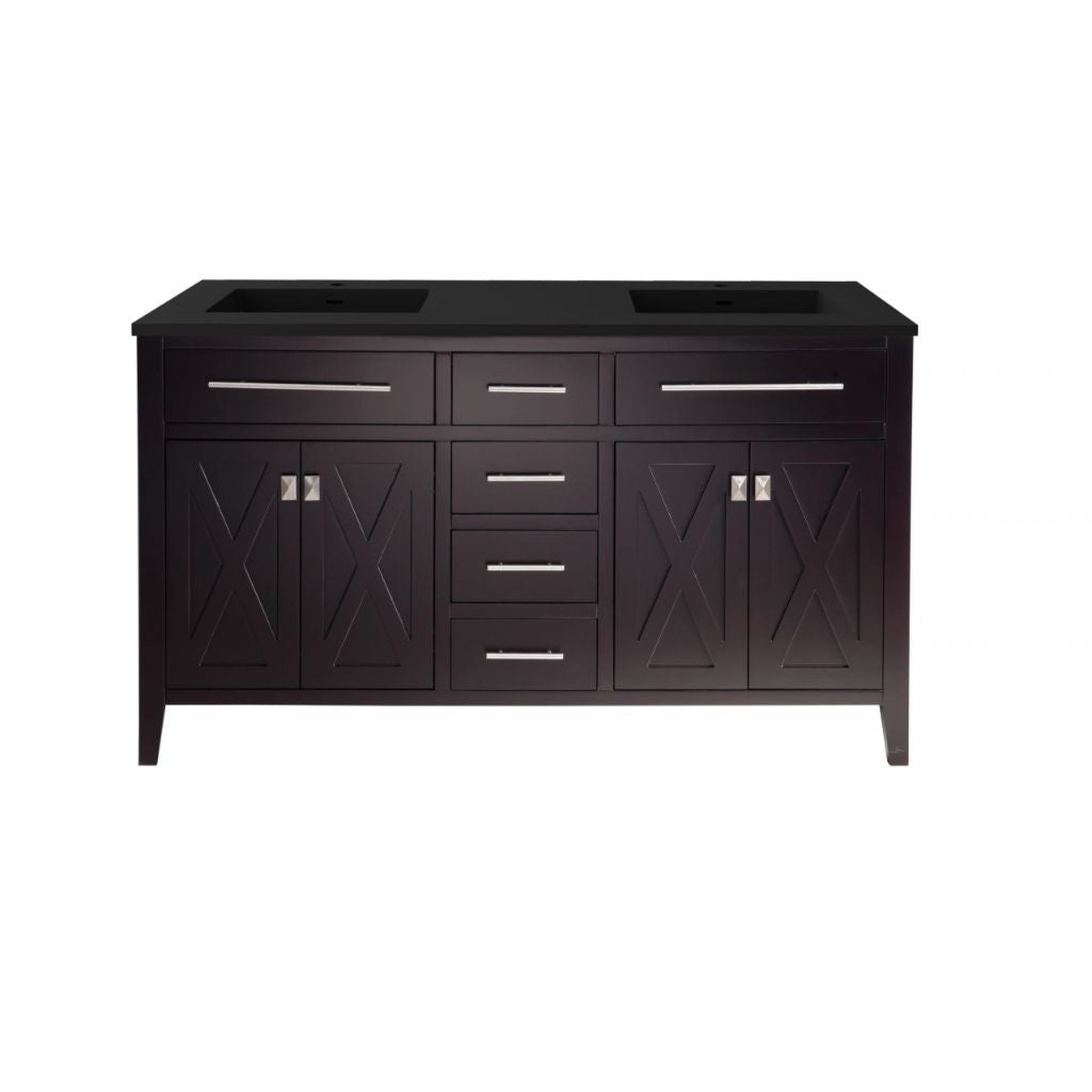 Laviva, Laviva Wimbledon 60" Brown Vanity Base and Matte Black Solid Surface Countertop With Double Integrated Sinks