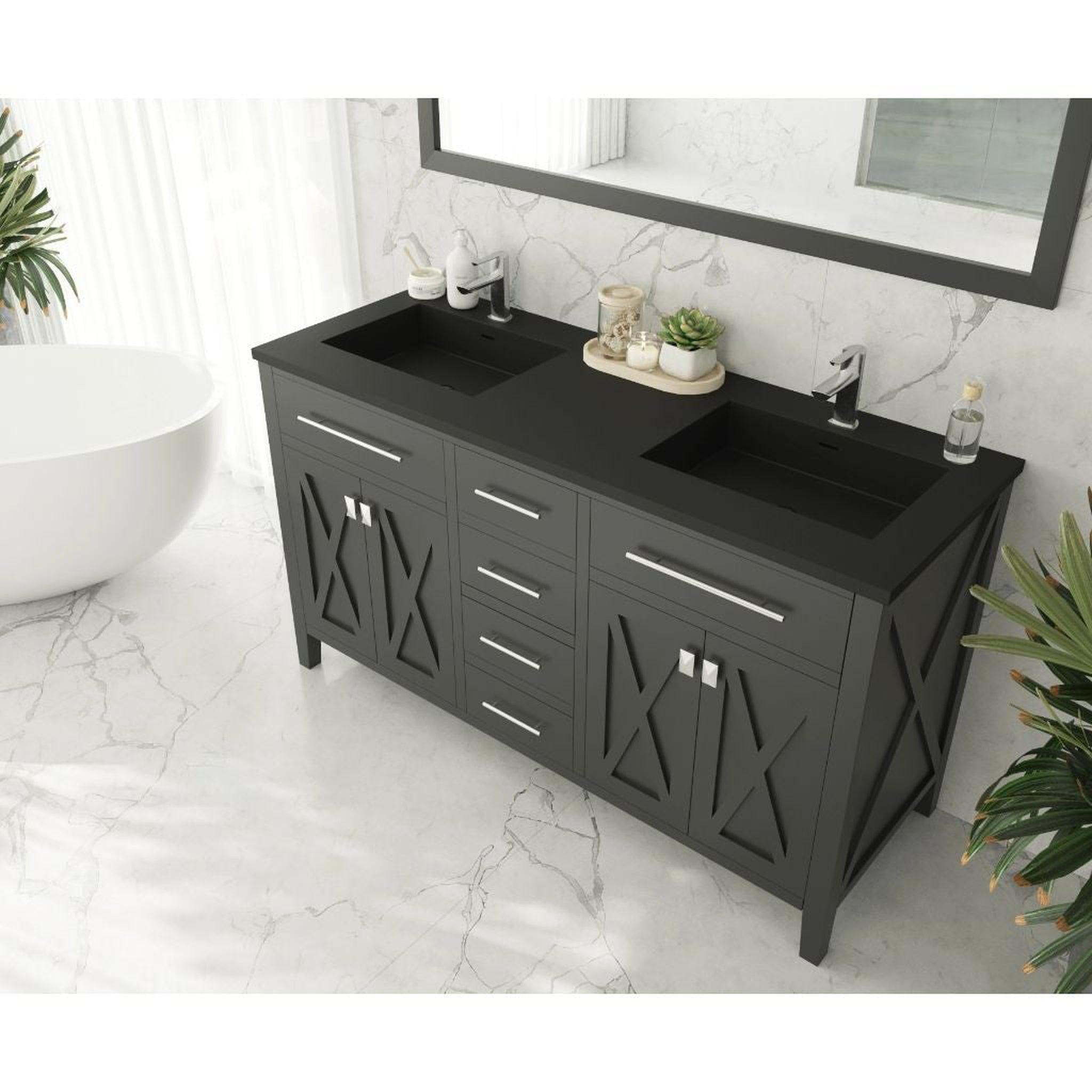 Laviva, Laviva Wimbledon 60" Espresso Vanity Base and Matte Black Solid Surface Countertop With Double Integrated Sinks