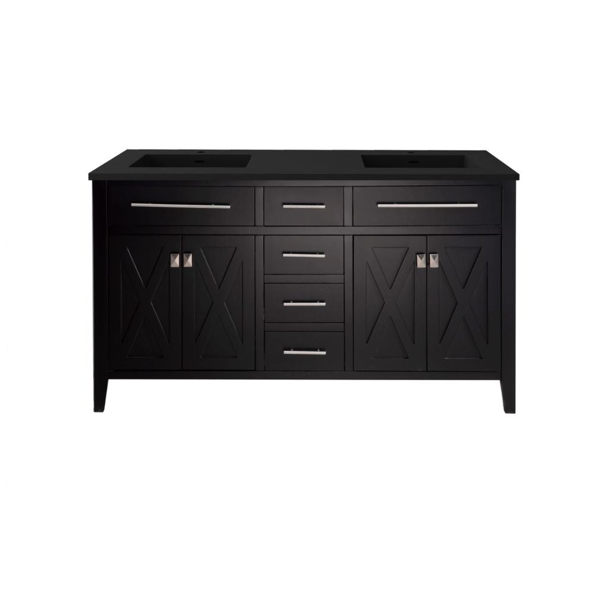 Laviva, Laviva Wimbledon 60" Espresso Vanity Base and Matte Black Solid Surface Countertop With Double Integrated Sinks