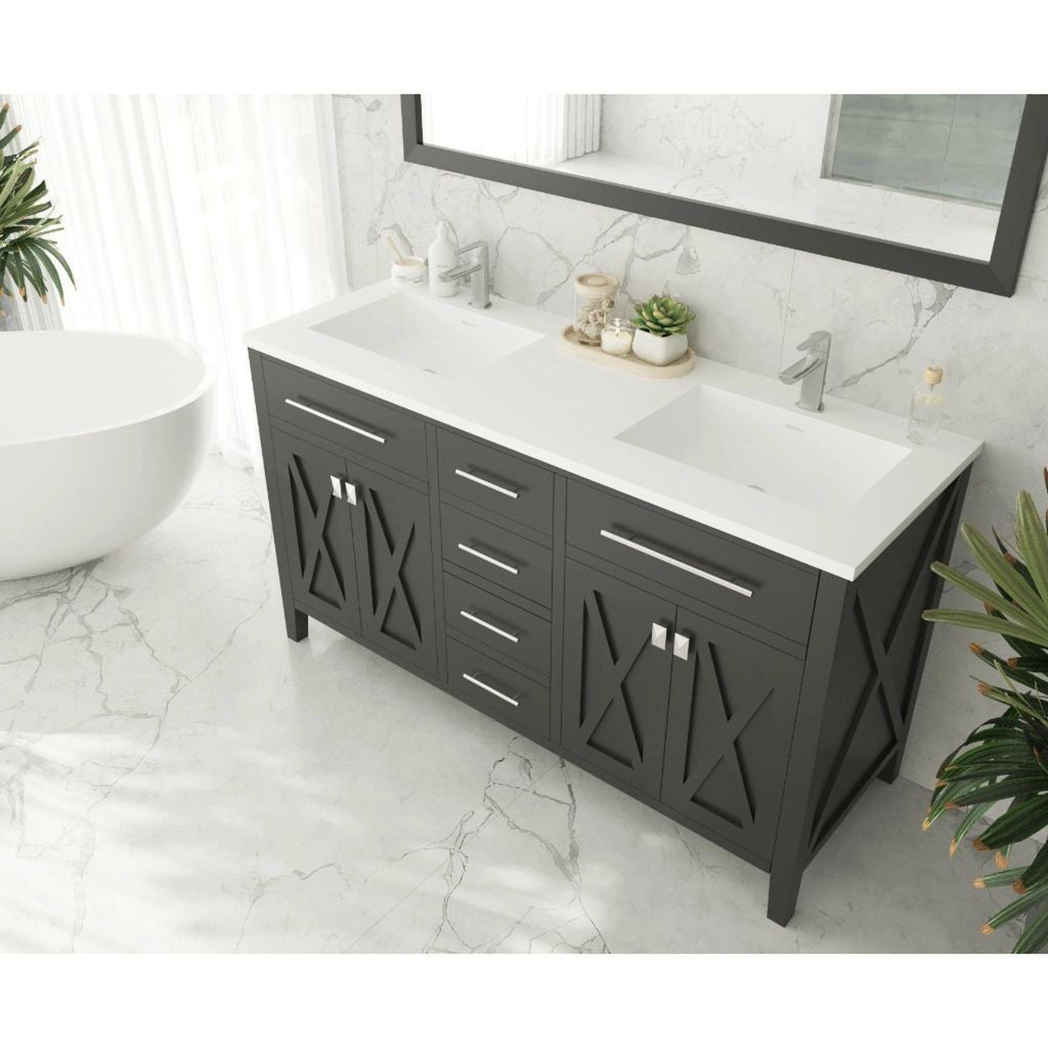 Laviva, Laviva Wimbledon 60" Espresso Vanity Base and Matte White Solid Surface Countertop With Double Integrated Sinks