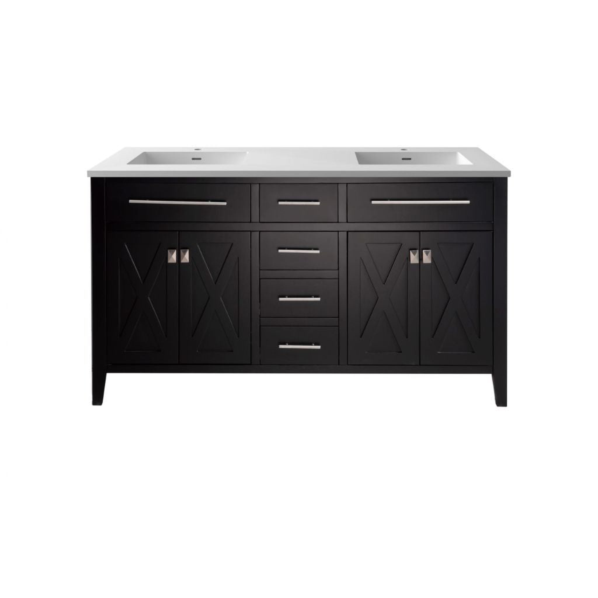 Laviva, Laviva Wimbledon 60" Espresso Vanity Base and Matte White Solid Surface Countertop With Double Integrated Sinks