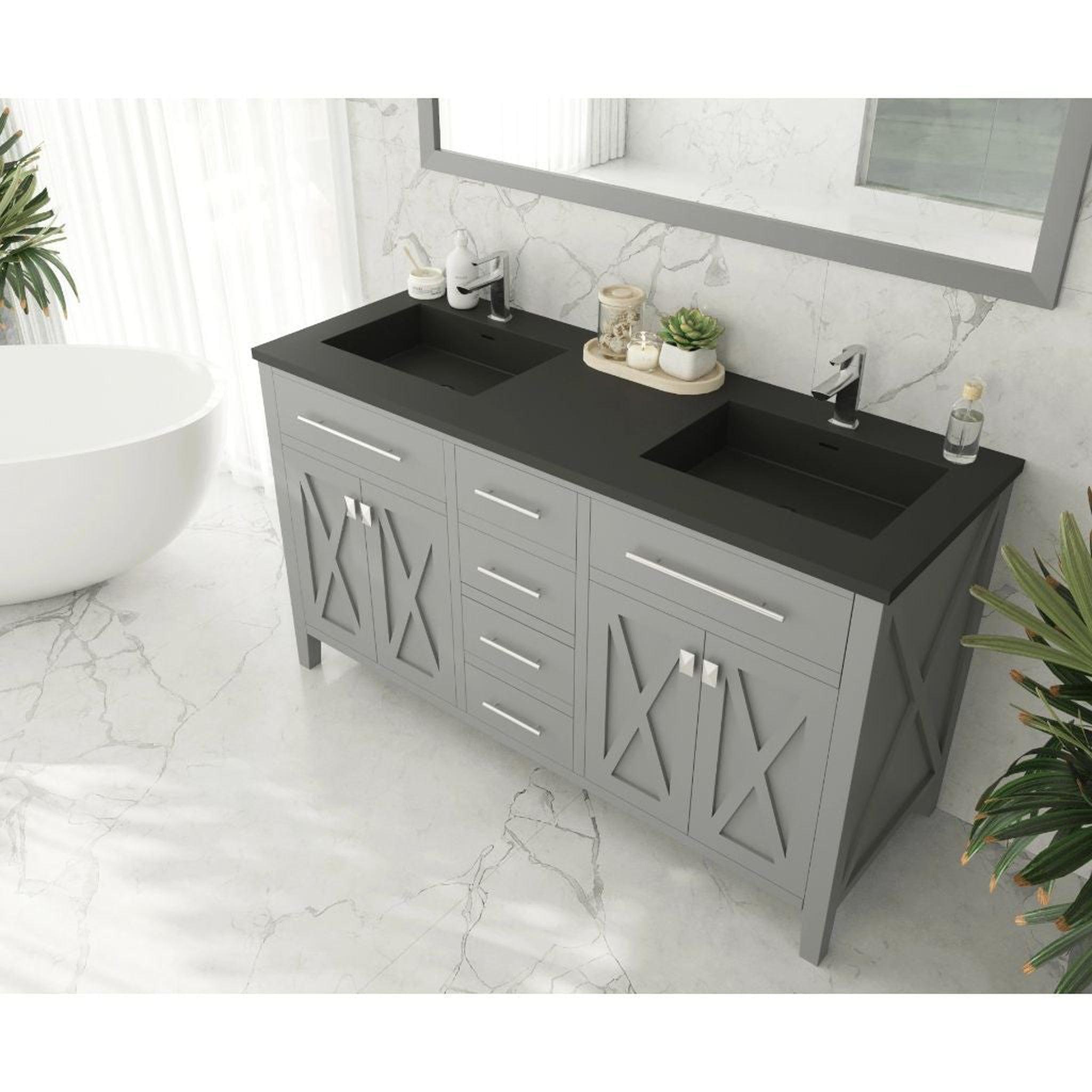 Laviva, Laviva Wimbledon 60" Gray Vanity Base and Matte Black Solid Surface Countertop With Double Integrated Sinks