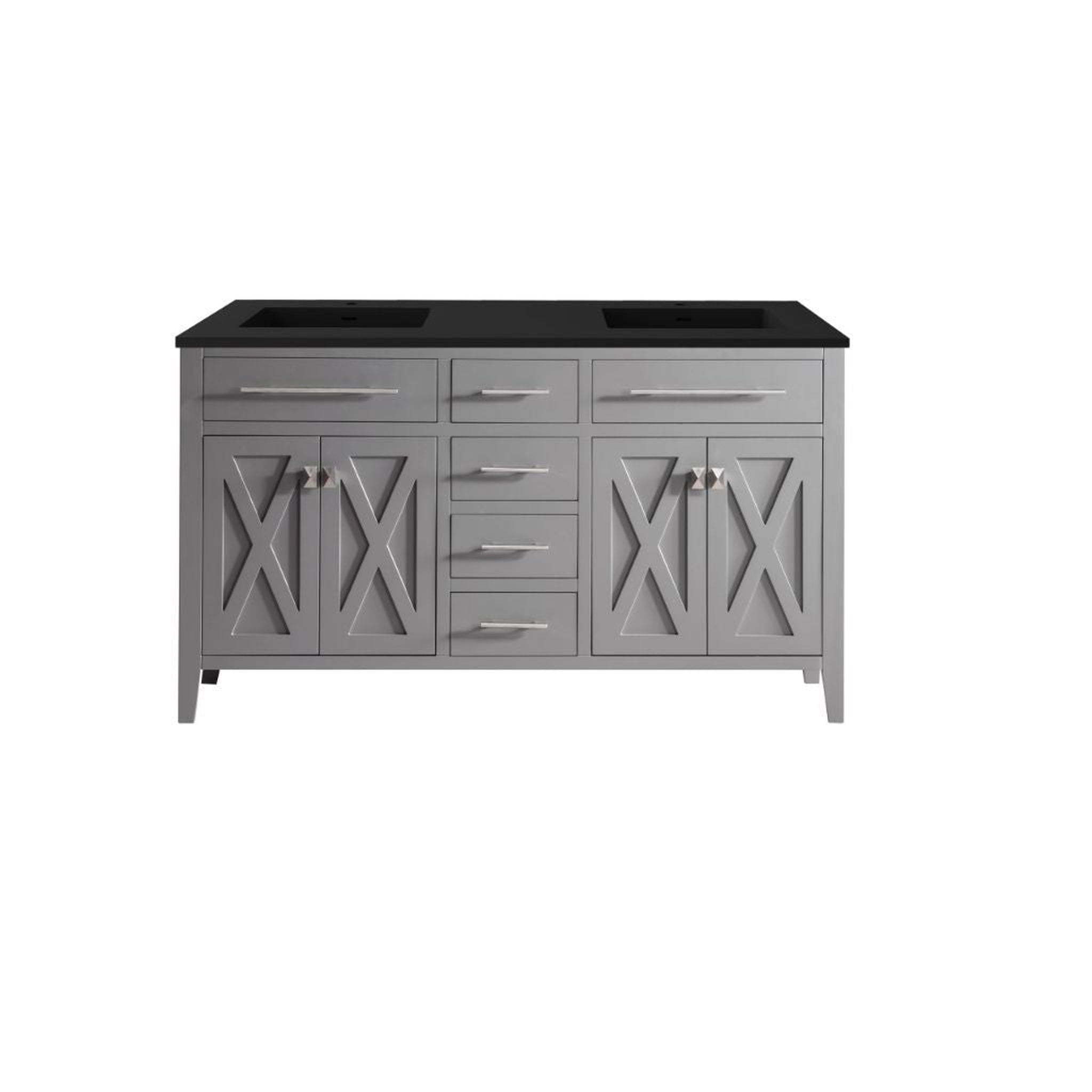 Laviva, Laviva Wimbledon 60" Gray Vanity Base and Matte Black Solid Surface Countertop With Double Integrated Sinks