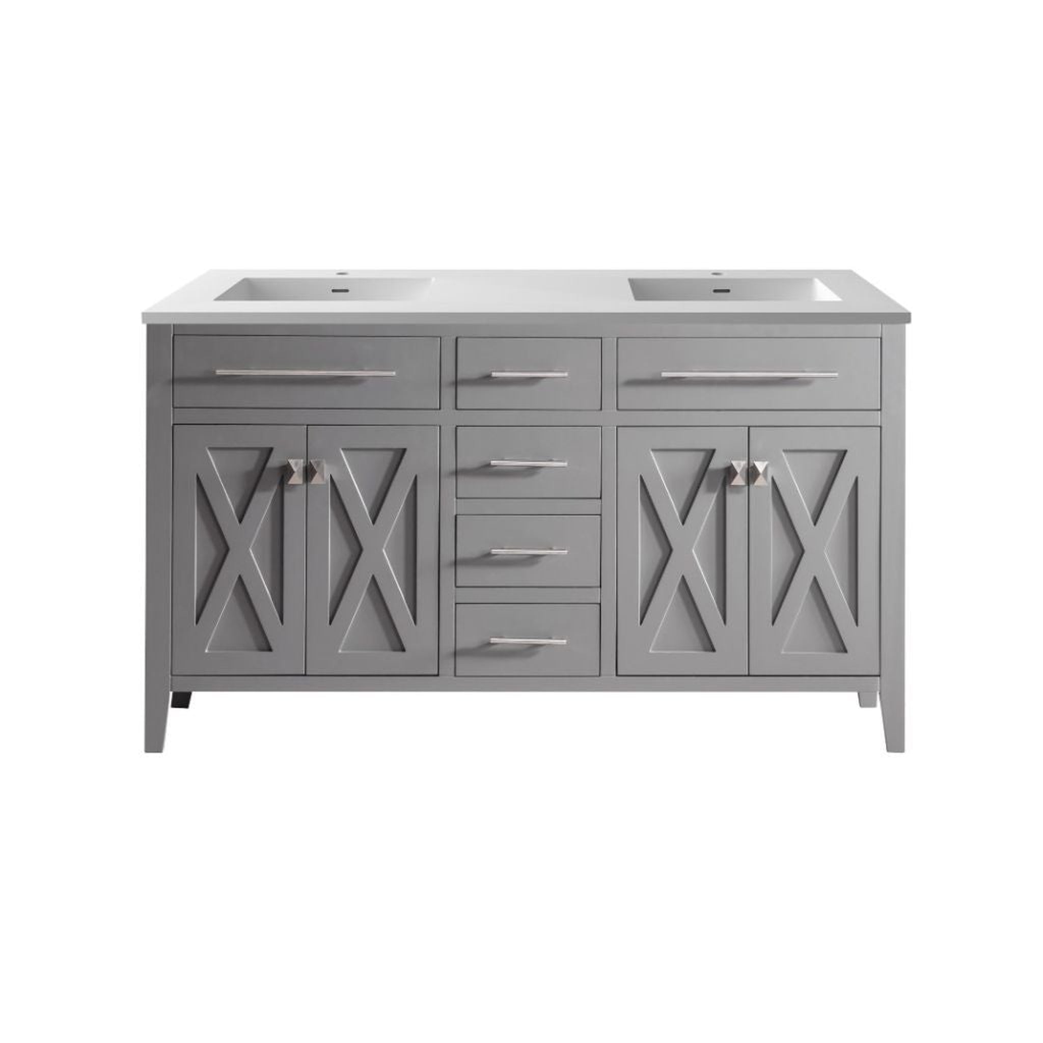 Laviva, Laviva Wimbledon 60" Gray Vanity Base and Matte White Solid Surface Countertop With Double Integrated Sinks