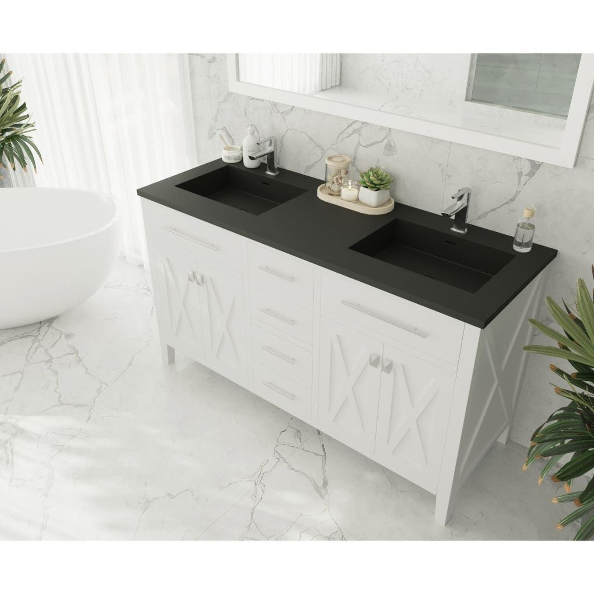 Laviva, Laviva Wimbledon 60" White Vanity Base and Matte Black Solid Surface Countertop With Double Integrated Sinks