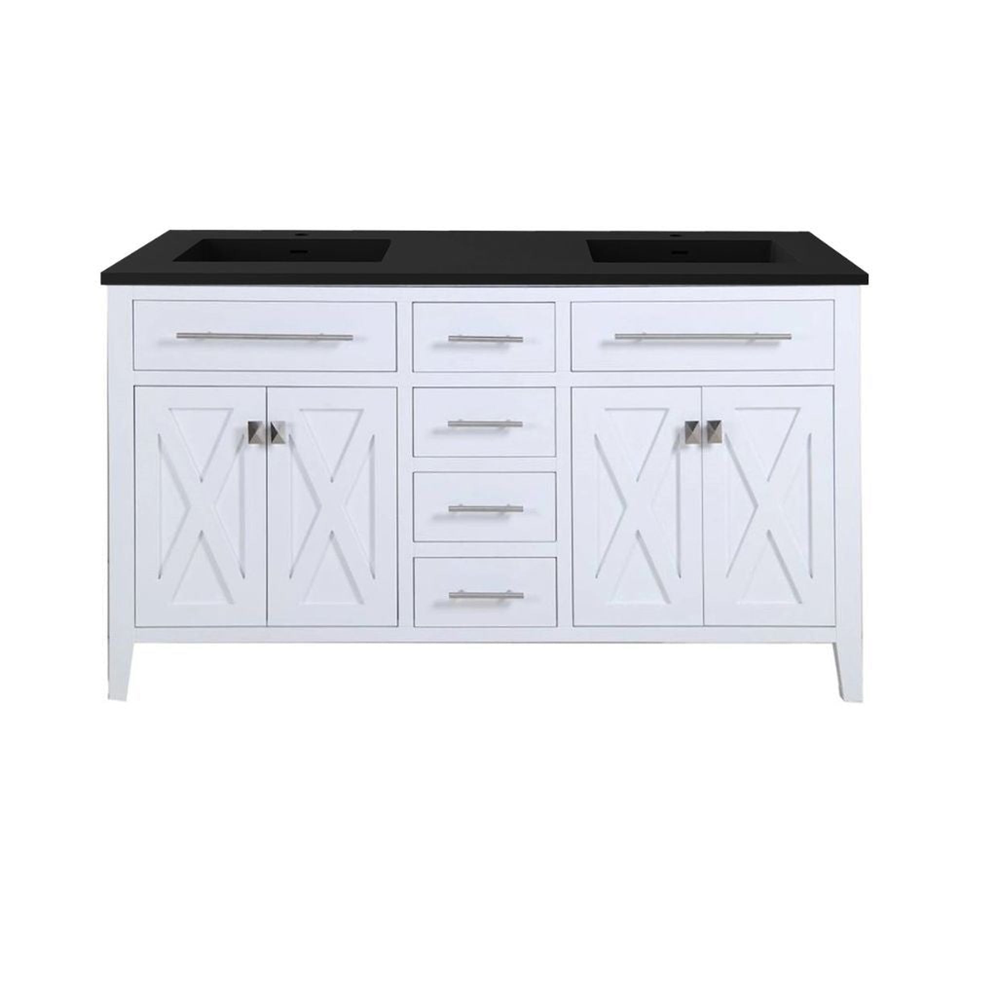 Laviva, Laviva Wimbledon 60" White Vanity Base and Matte Black Solid Surface Countertop With Double Integrated Sinks