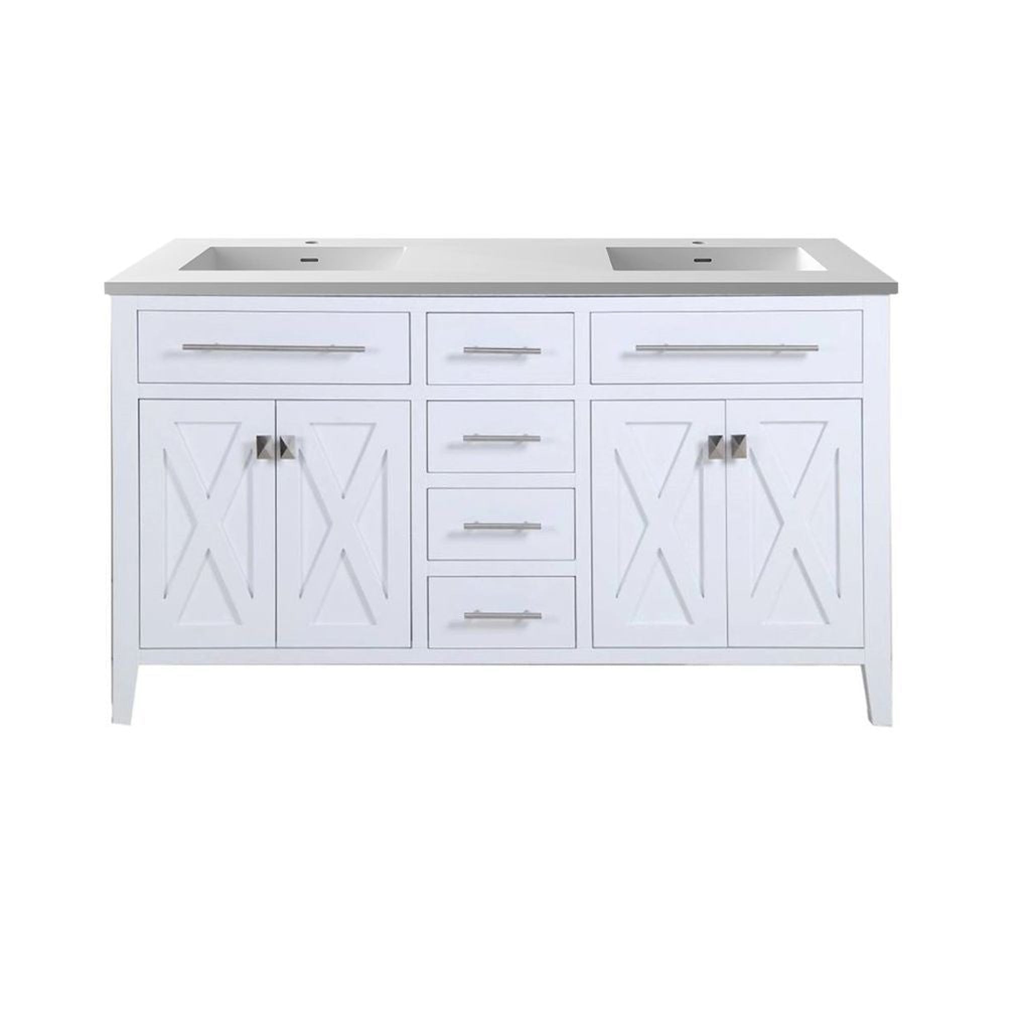 Laviva, Laviva Wimbledon 60" White Vanity Base and Matte White Solid Surface Countertop With Double Integrated Sinks