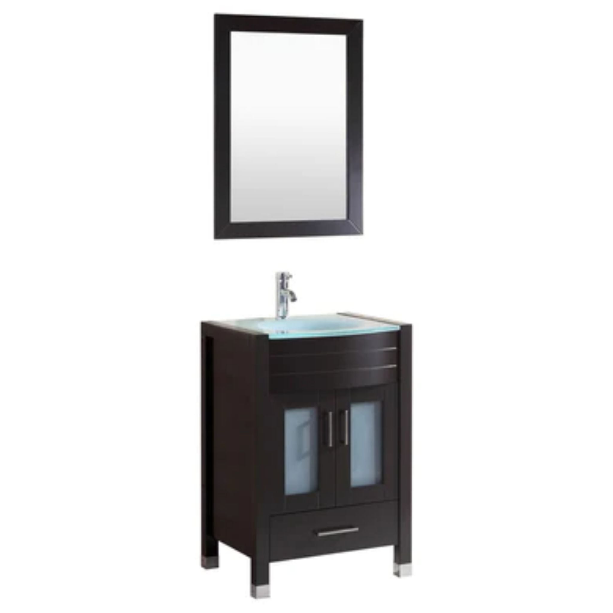 LessCare, LessCare 24" Black Vanity Sink Base Cabinet with Mirror - Style 3