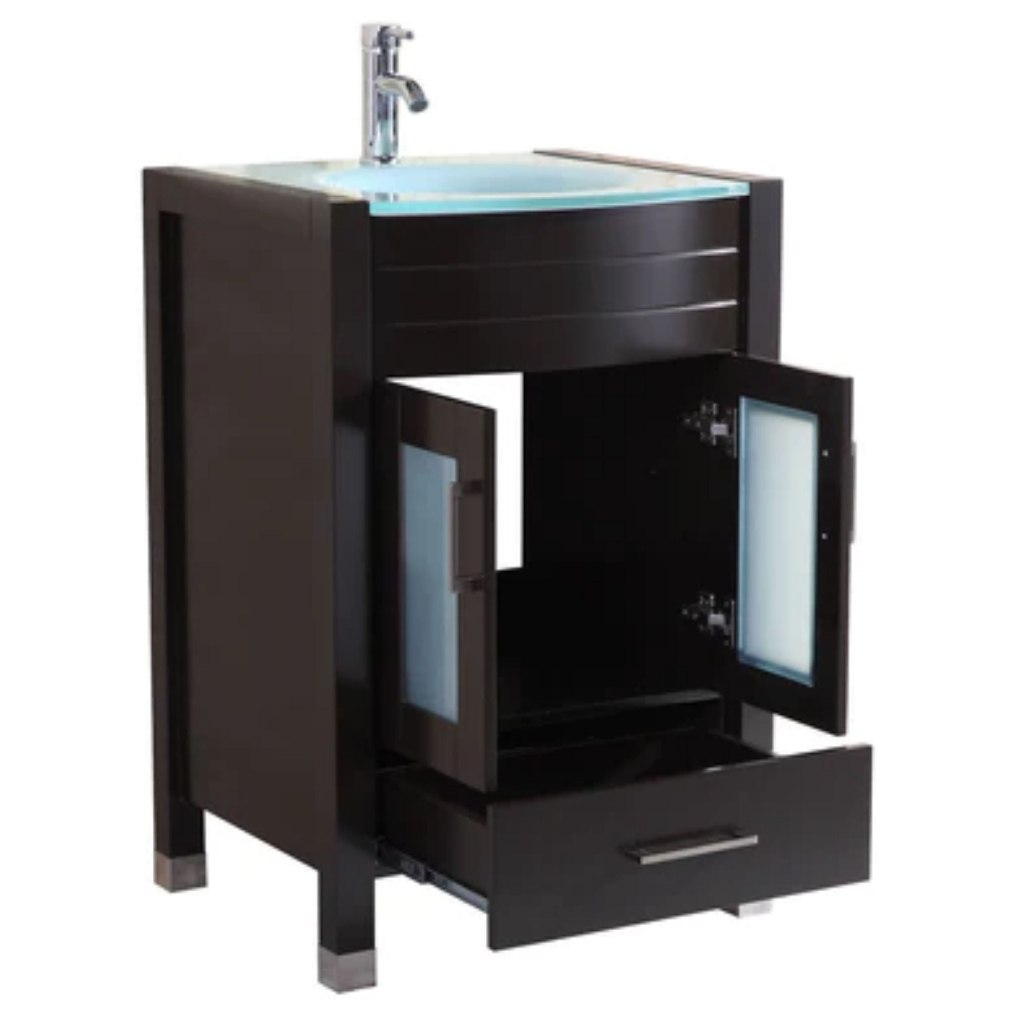 LessCare, LessCare 24" Black Vanity Sink Base Cabinet with Mirror - Style 3