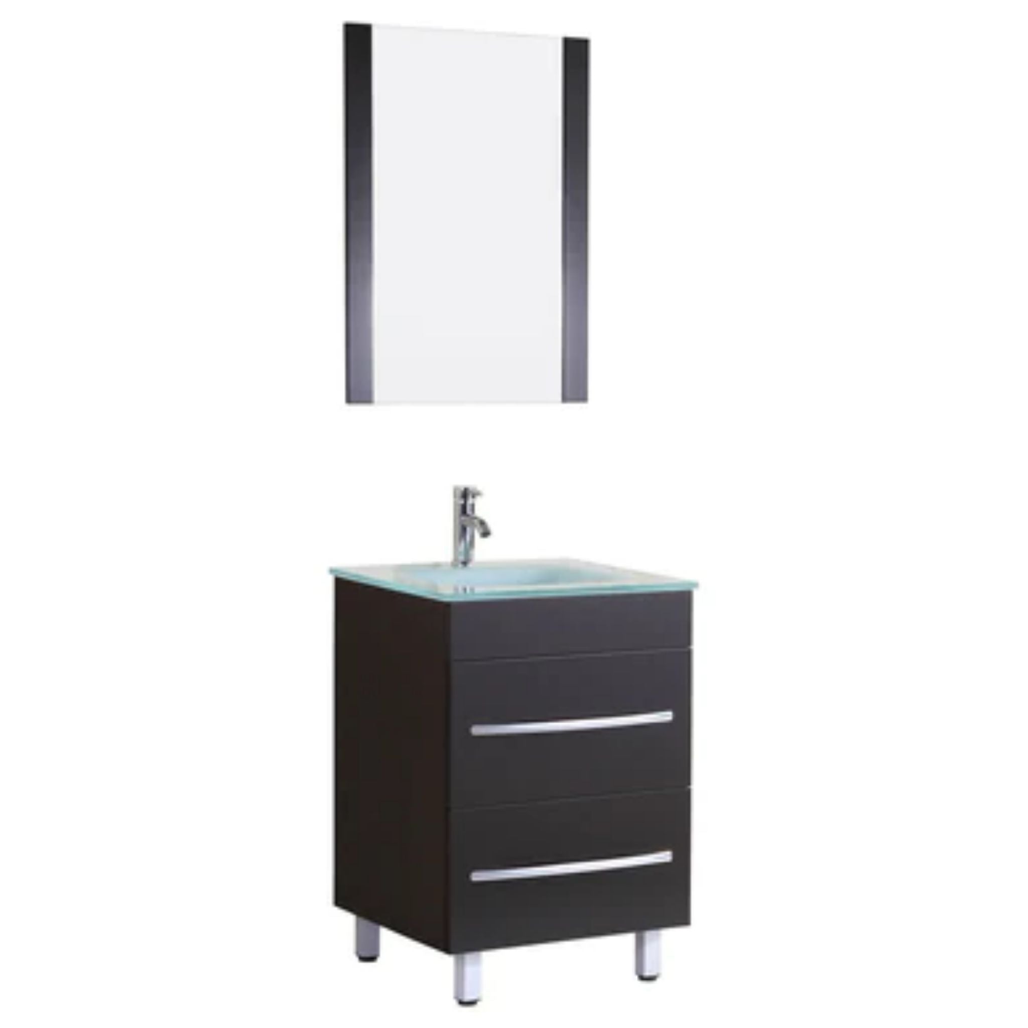 LessCare, LessCare 24" Black Vanity Sink Base Cabinet with Mirror - Style 4