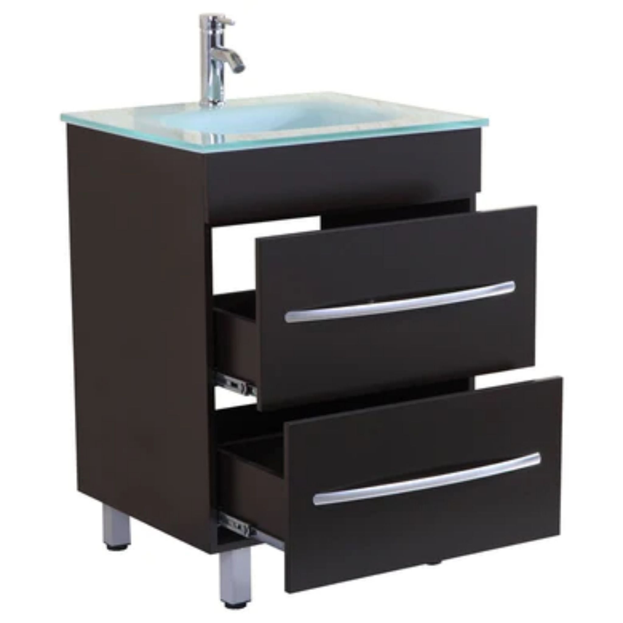 LessCare, LessCare 24" Black Vanity Sink Base Cabinet with Mirror - Style 4