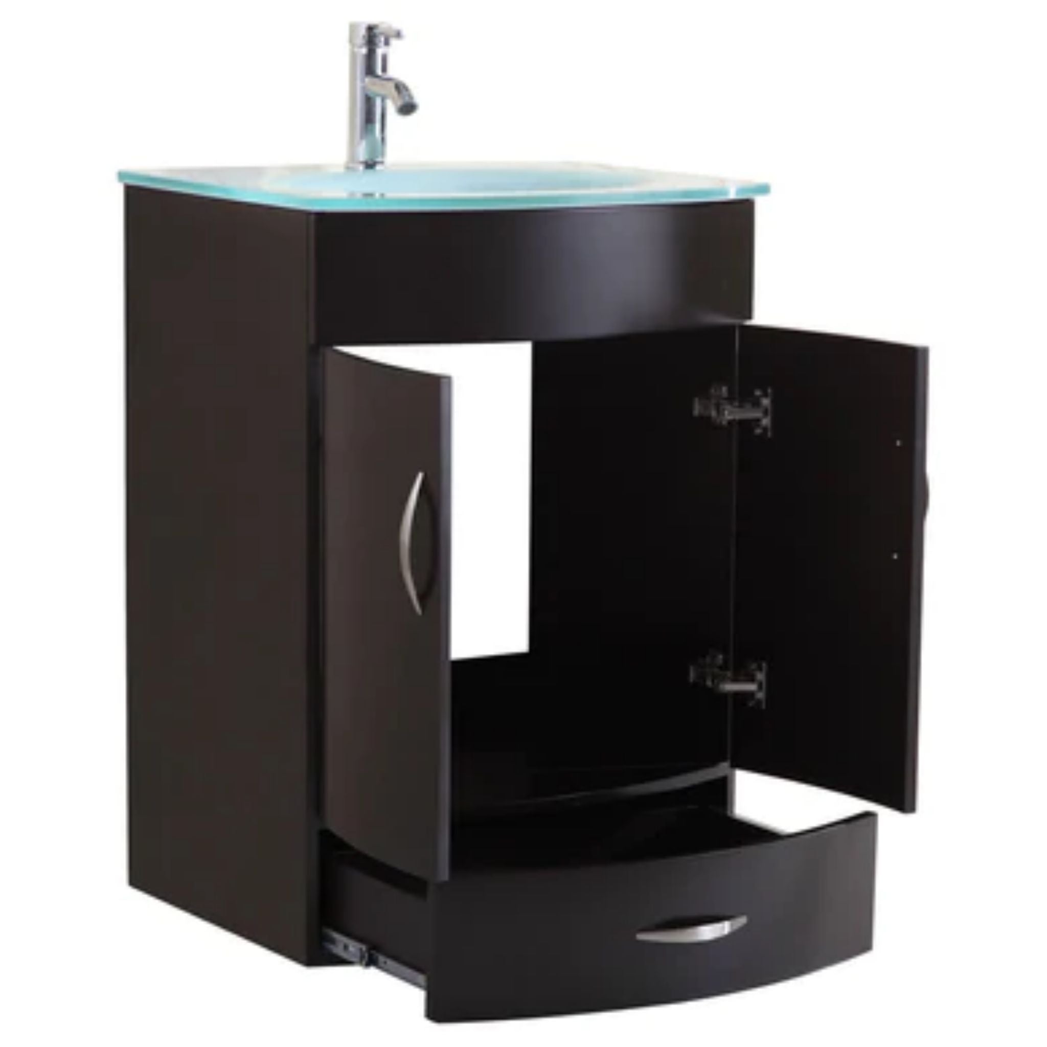 LessCare, LessCare 24" Black Vanity Sink Base Cabinet with Mirror - Style 5