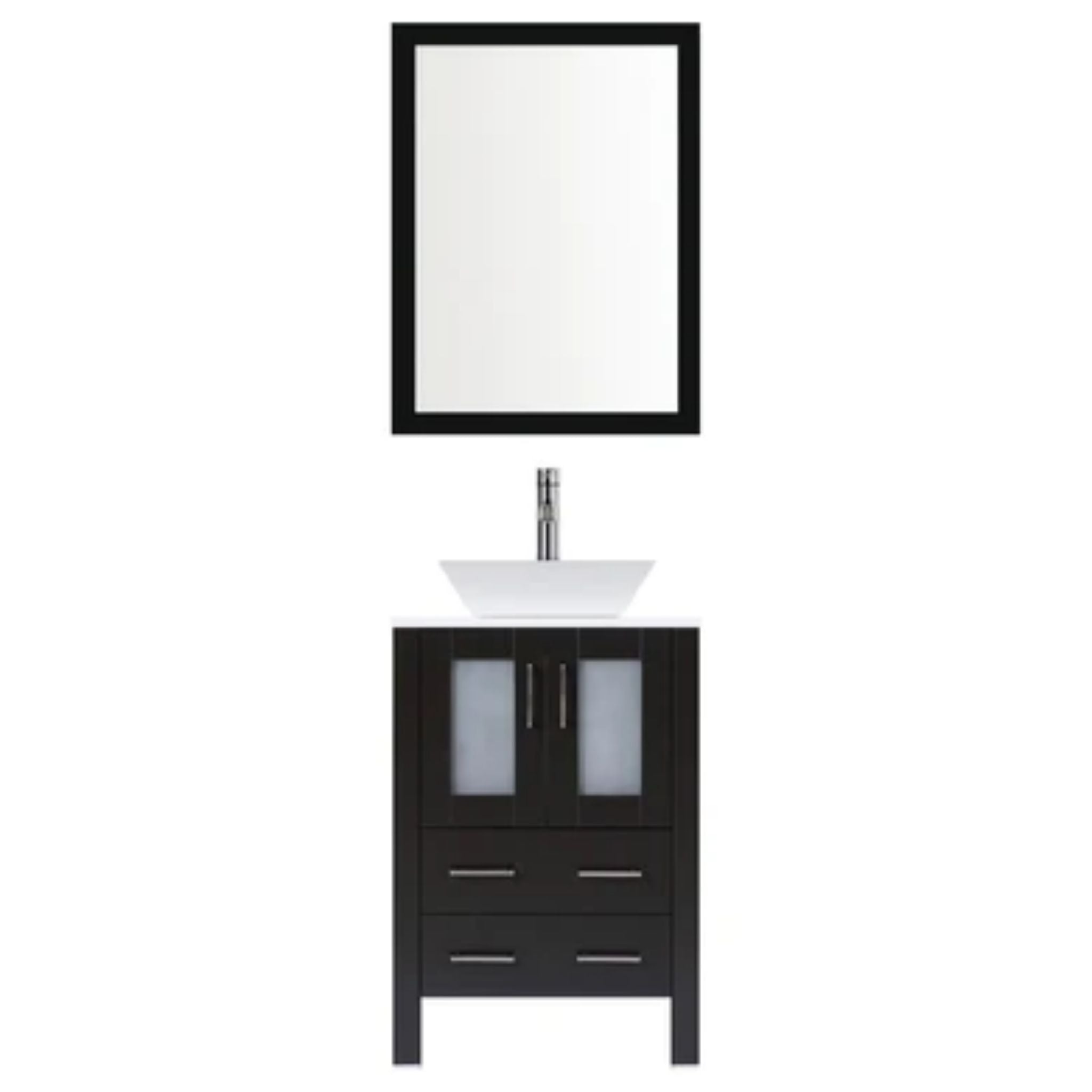 LessCare, LessCare 24" Espresso Modern Vanity Sink Base with Mirror and Vessel Sink