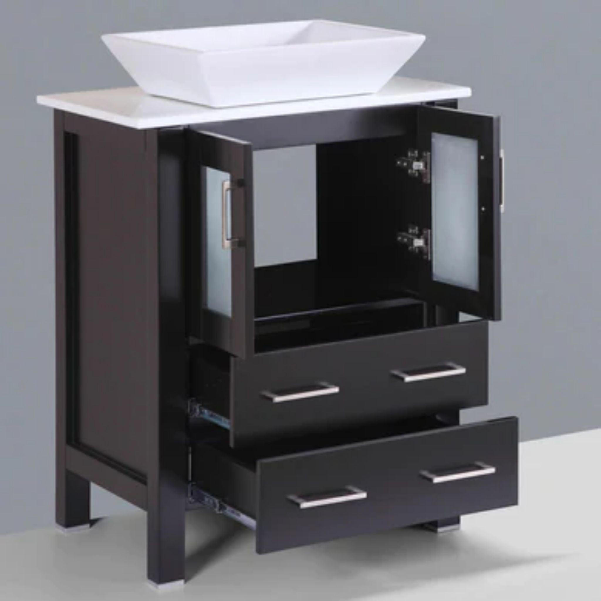 LessCare, LessCare 24" Espresso Modern Vanity Sink Base with Mirror and Vessel Sink