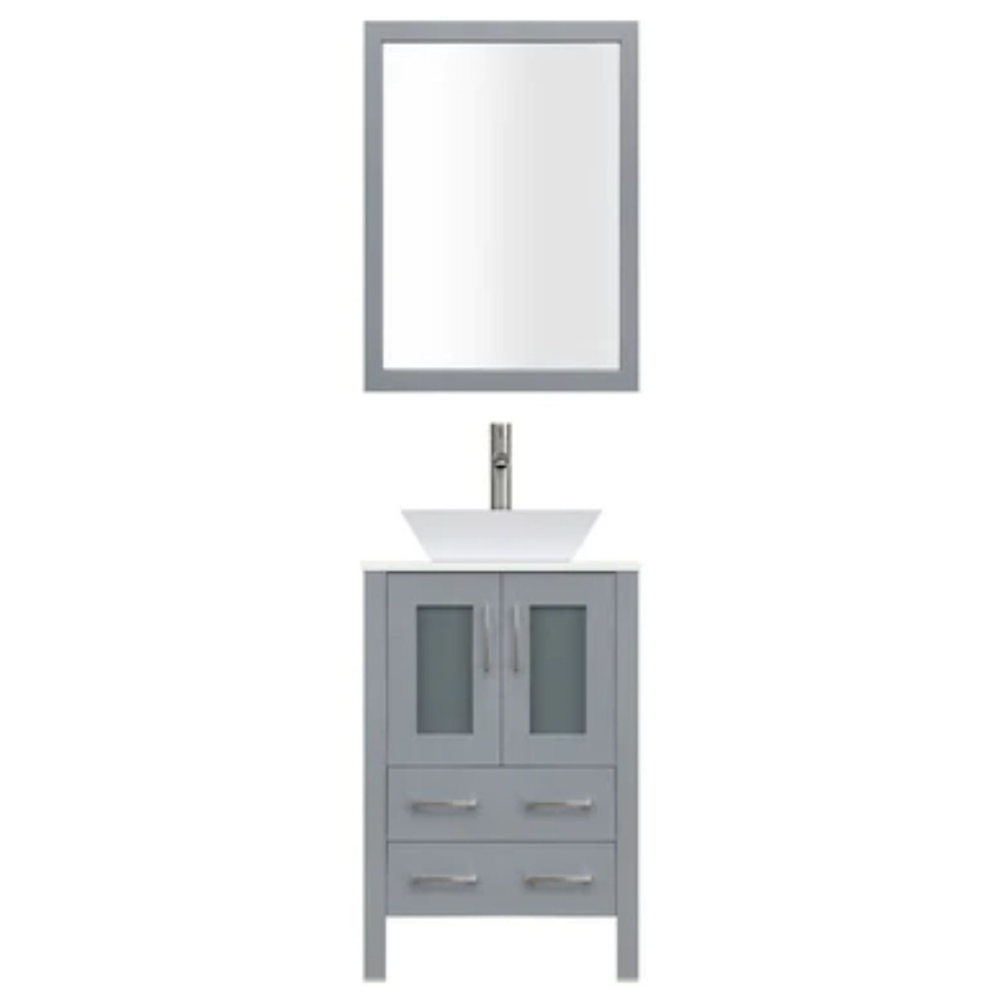 LessCare, LessCare 24" Gray Modern Vanity Sink Base with Mirror and Vessel Sink